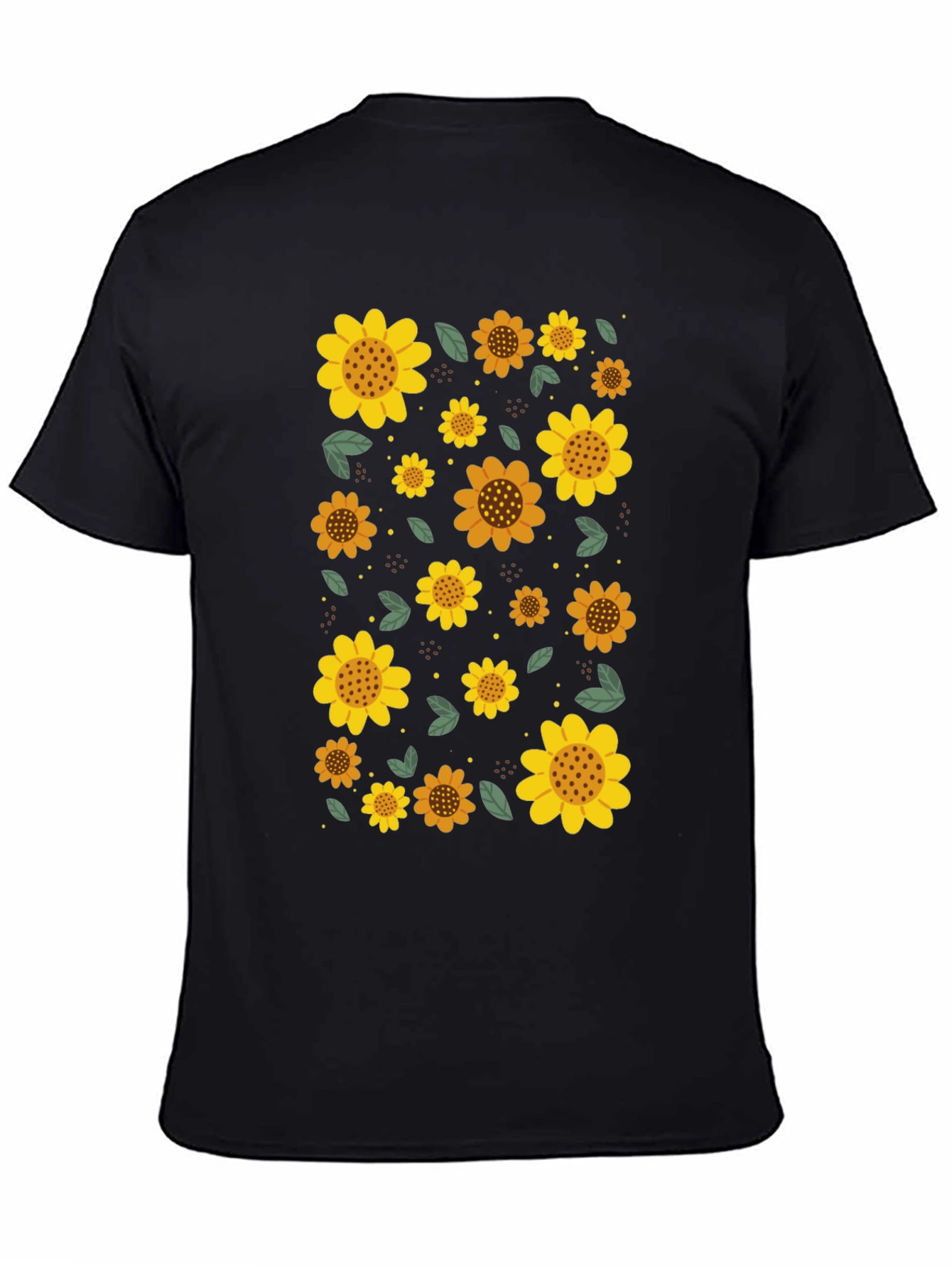 Sunflower Print Black Casual T-Shirt