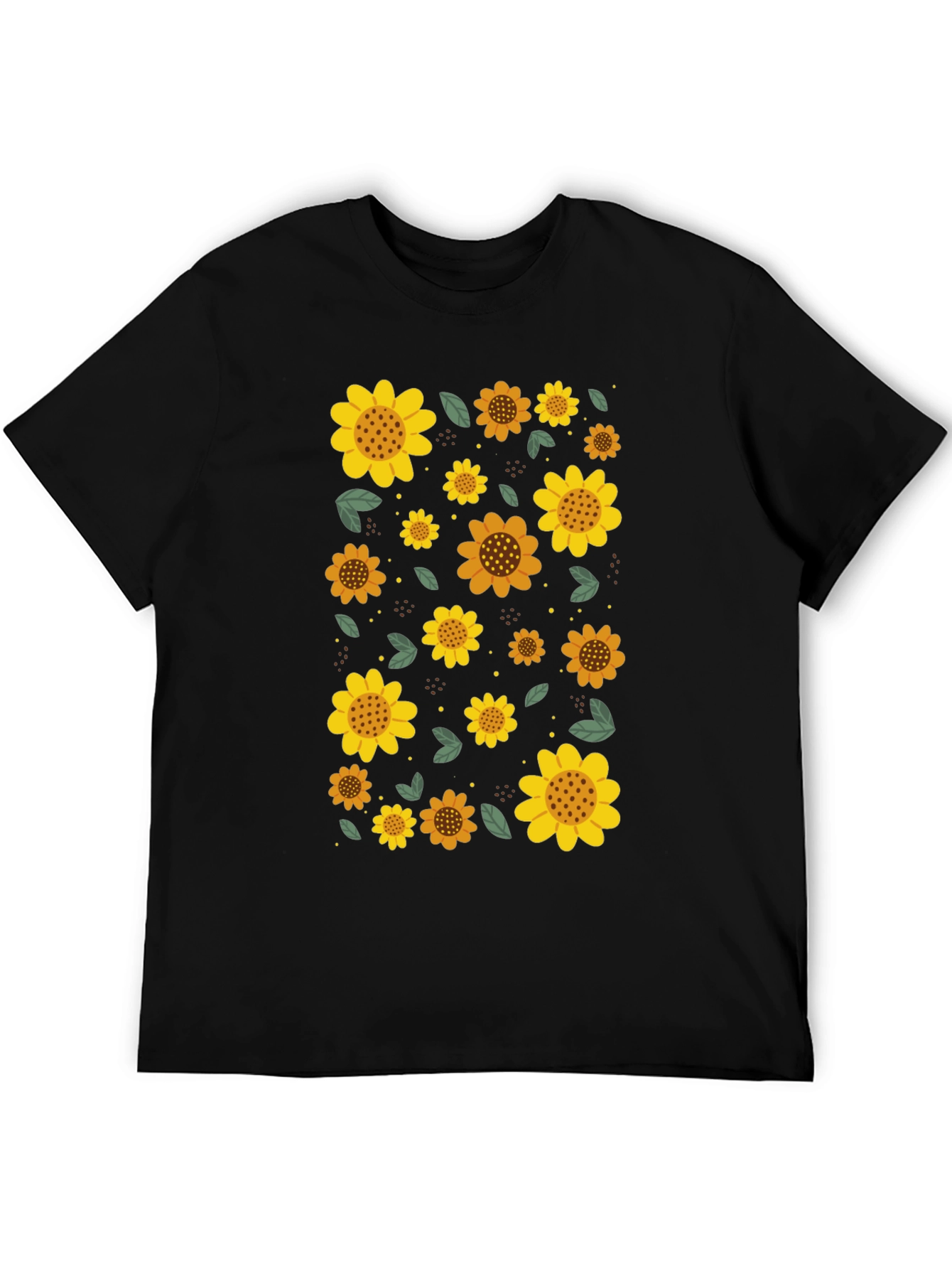 Sunflower Print Black Casual T-Shirt