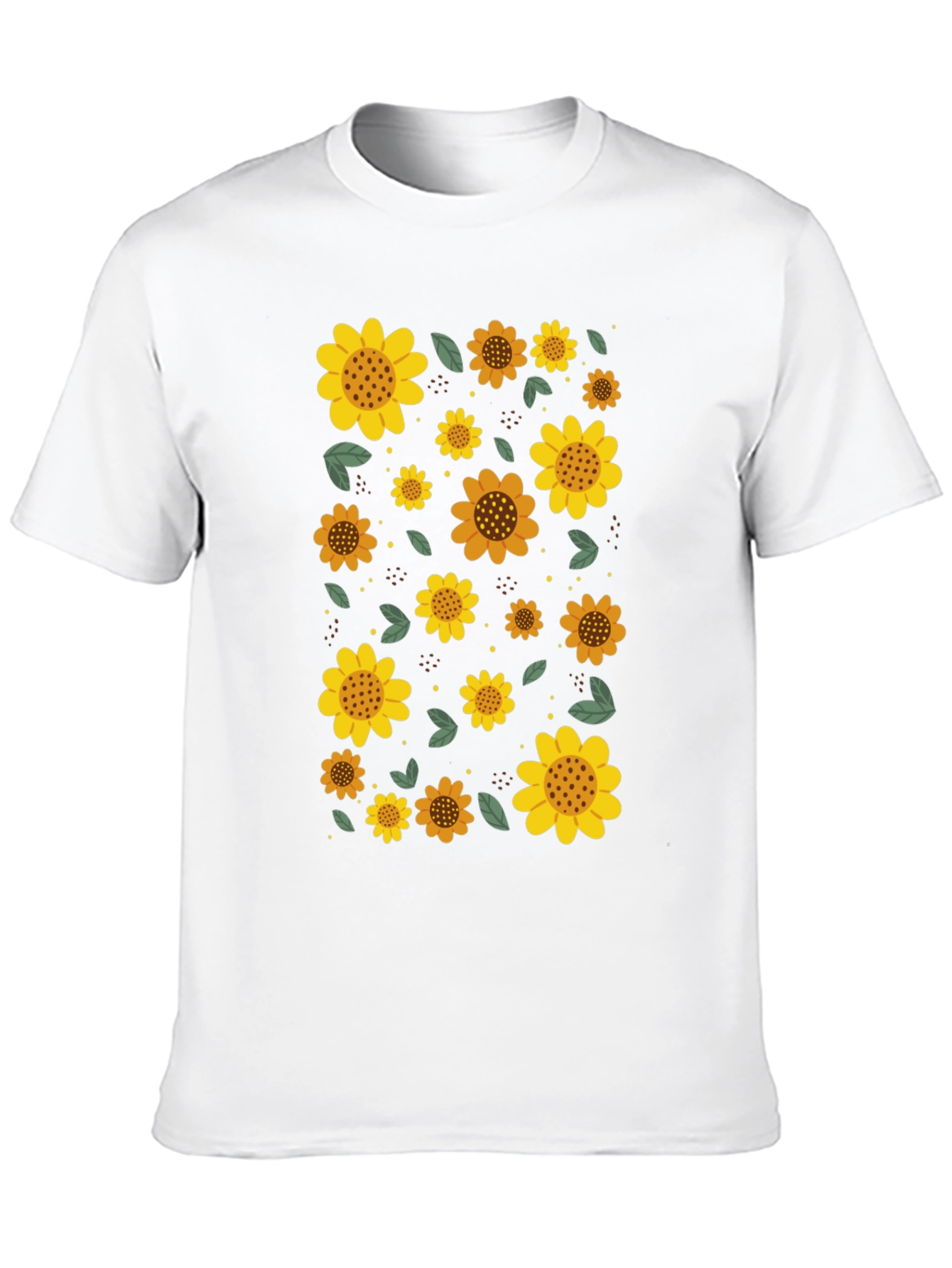 Sunflower Print Black Casual T-Shirt