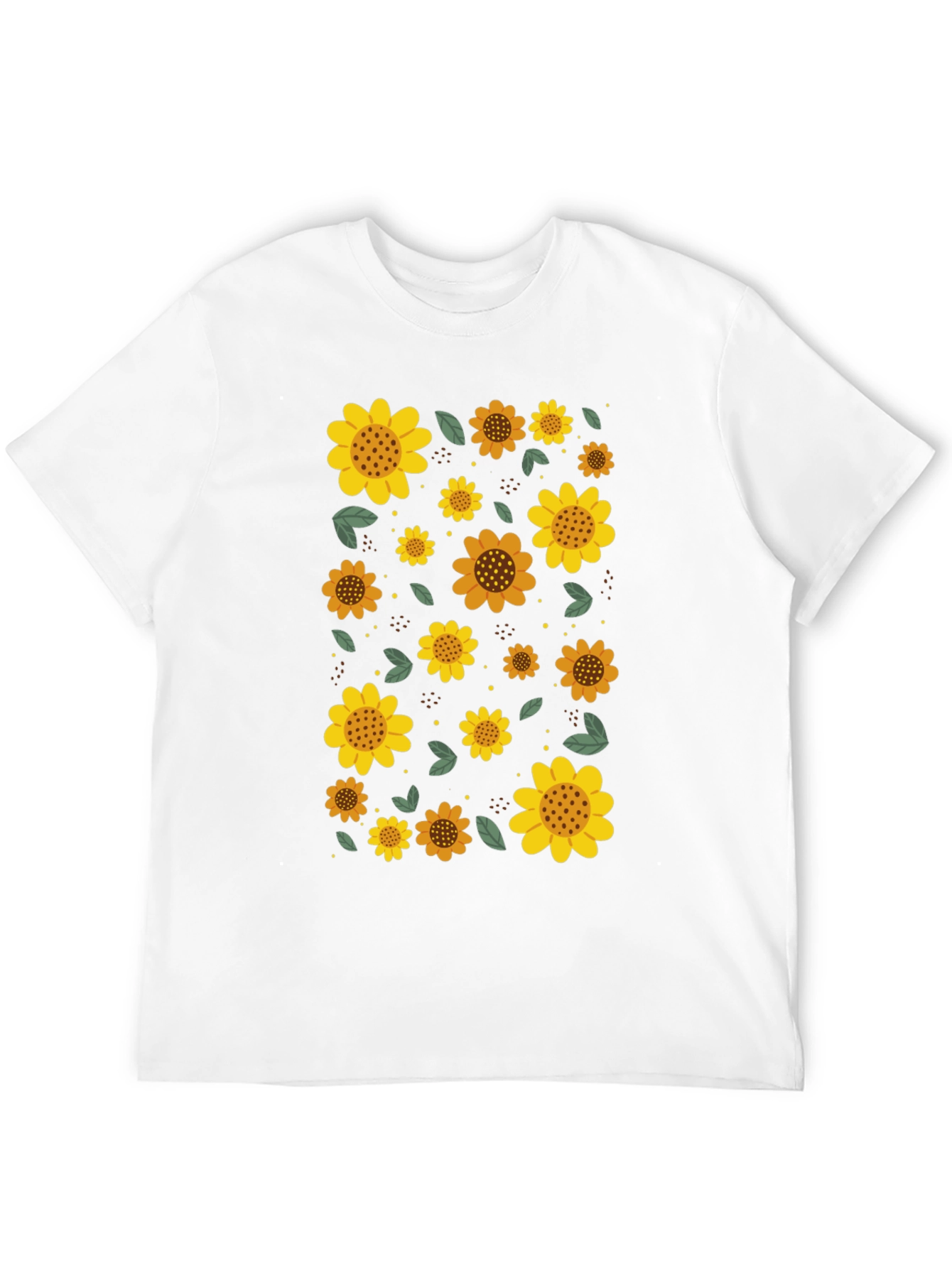Sunflower Print Black Casual T-Shirt