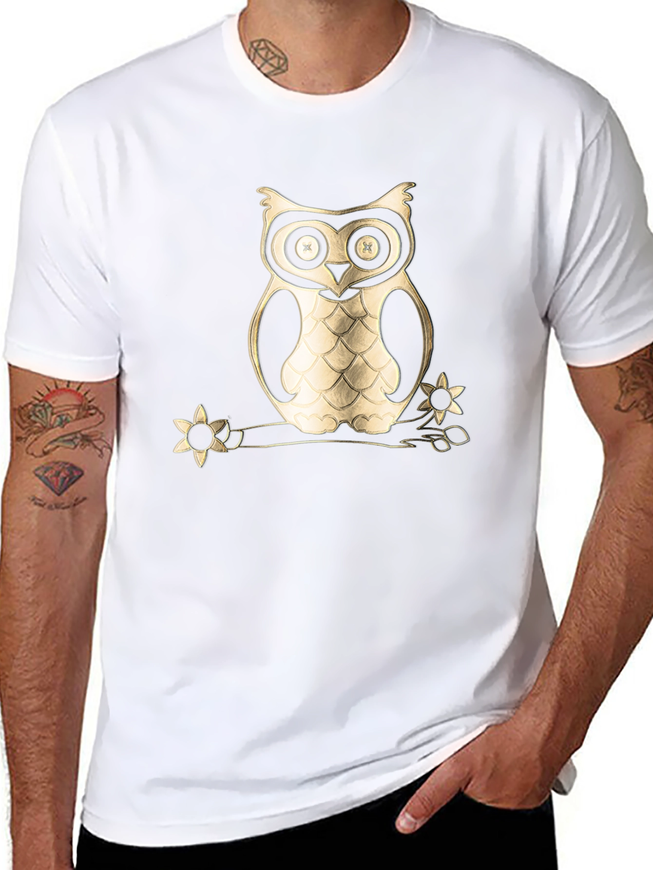Owl on Branch Graphic Tee - Black Cotton Blend