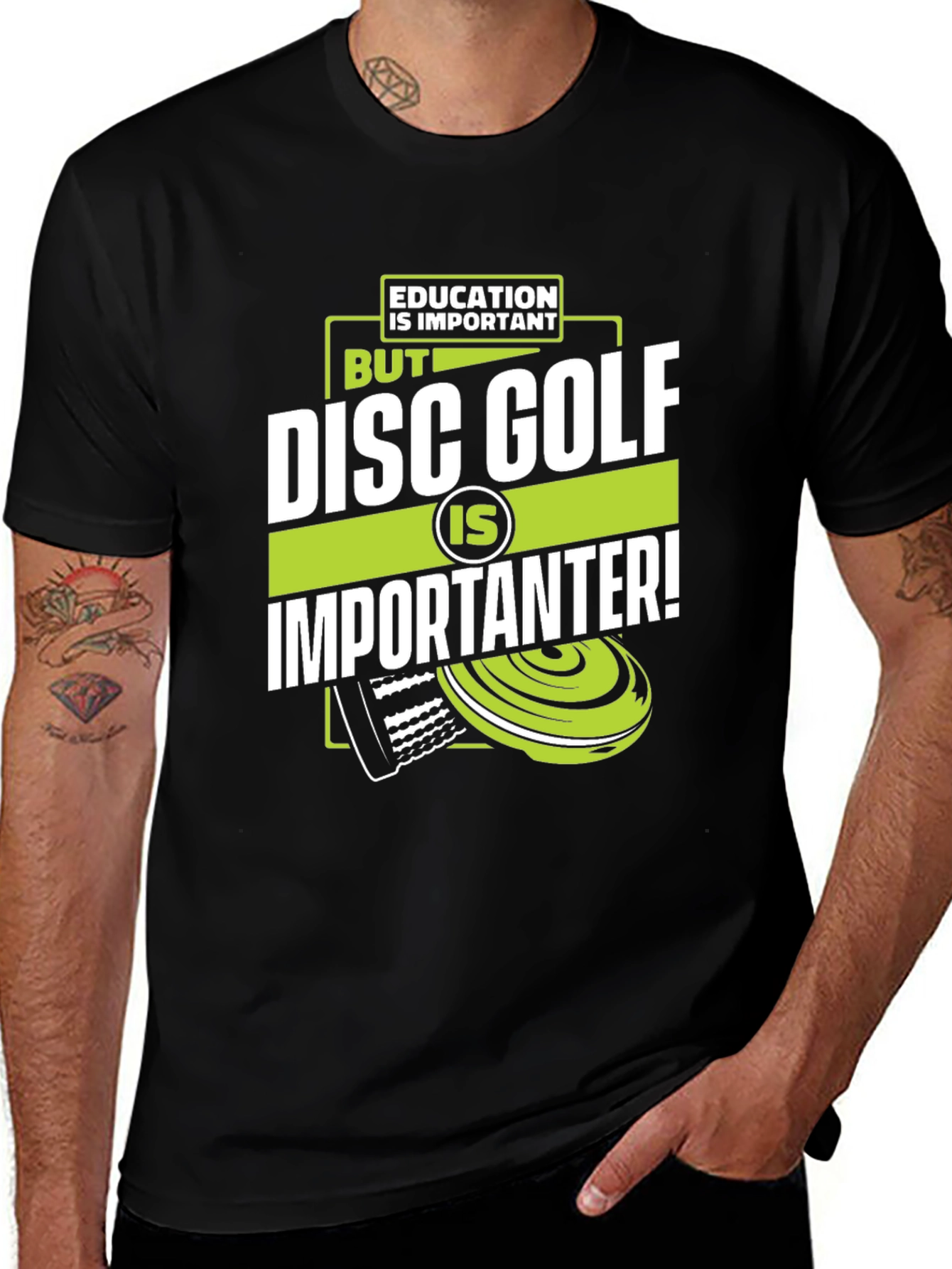 Disc Golf Is Importanter! Black Graphic Tee