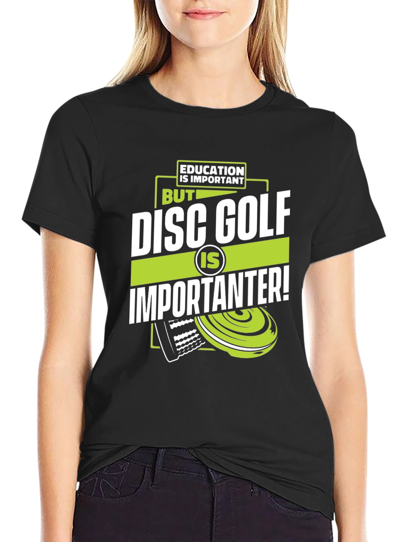 Disc Golf Is Importanter! Black Graphic Tee