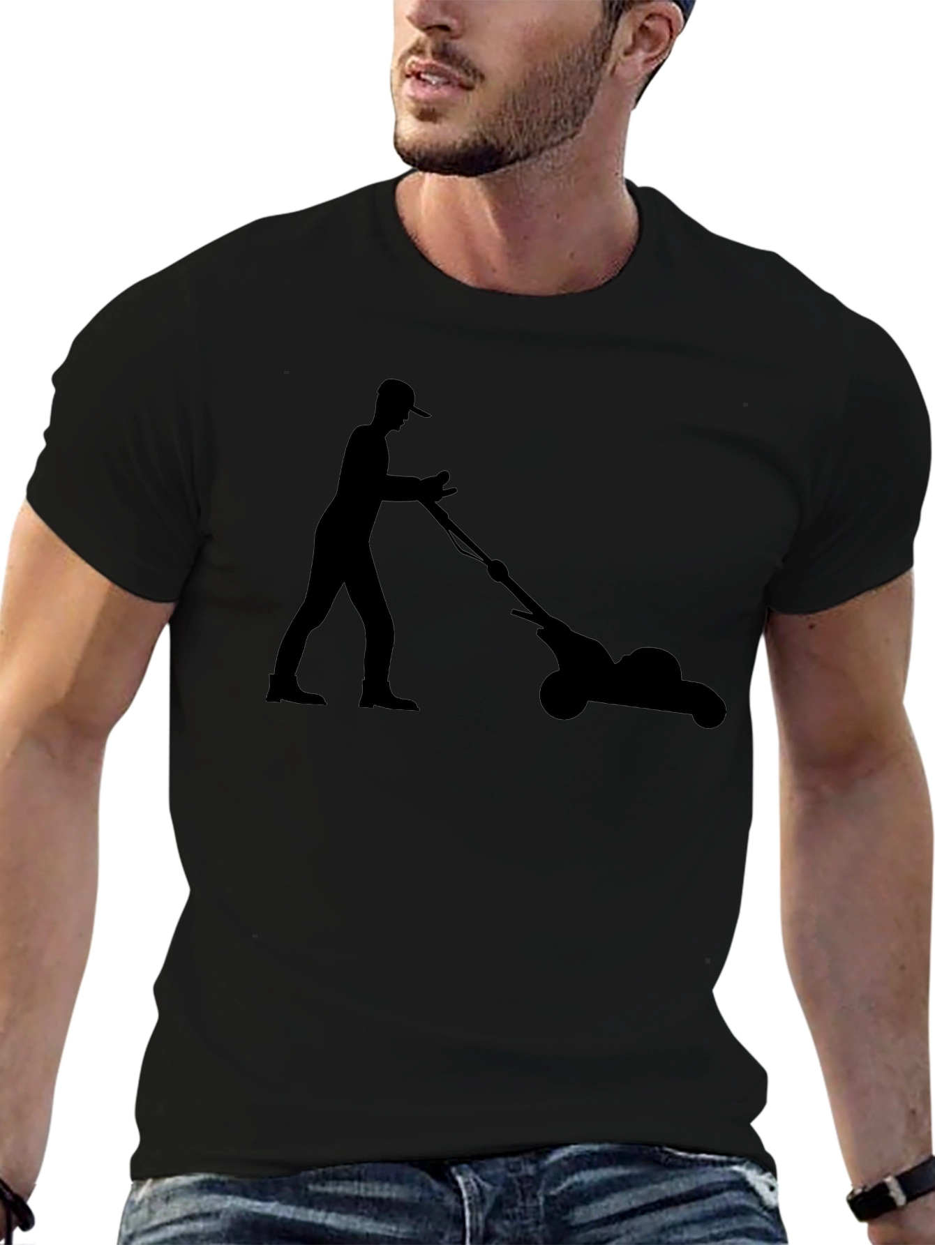 Lawn Mower Silhouette Graphic Tee - Black T-Shirt