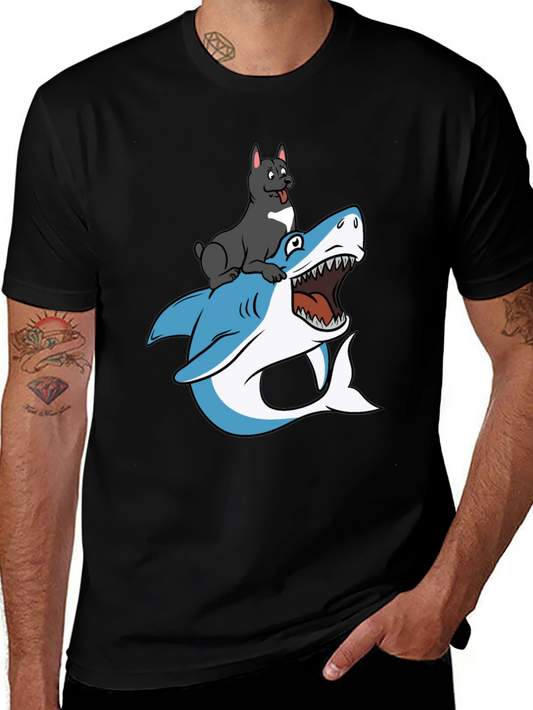 Dog Riding Shark T-Shirt - Unique Graphic Tee