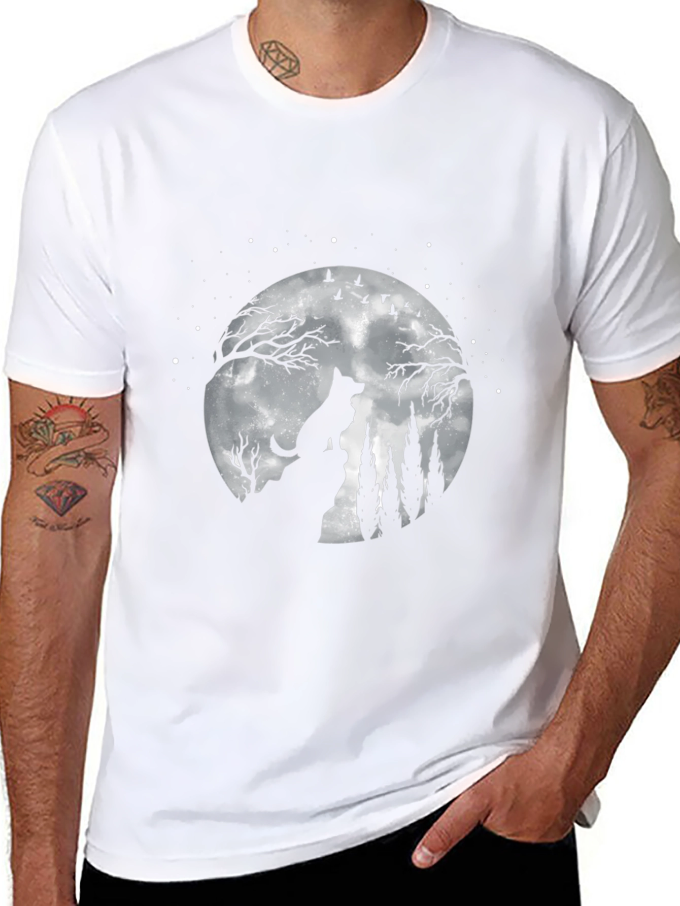 Wolf Moon Graphic Tee - Night Sky Silhouette