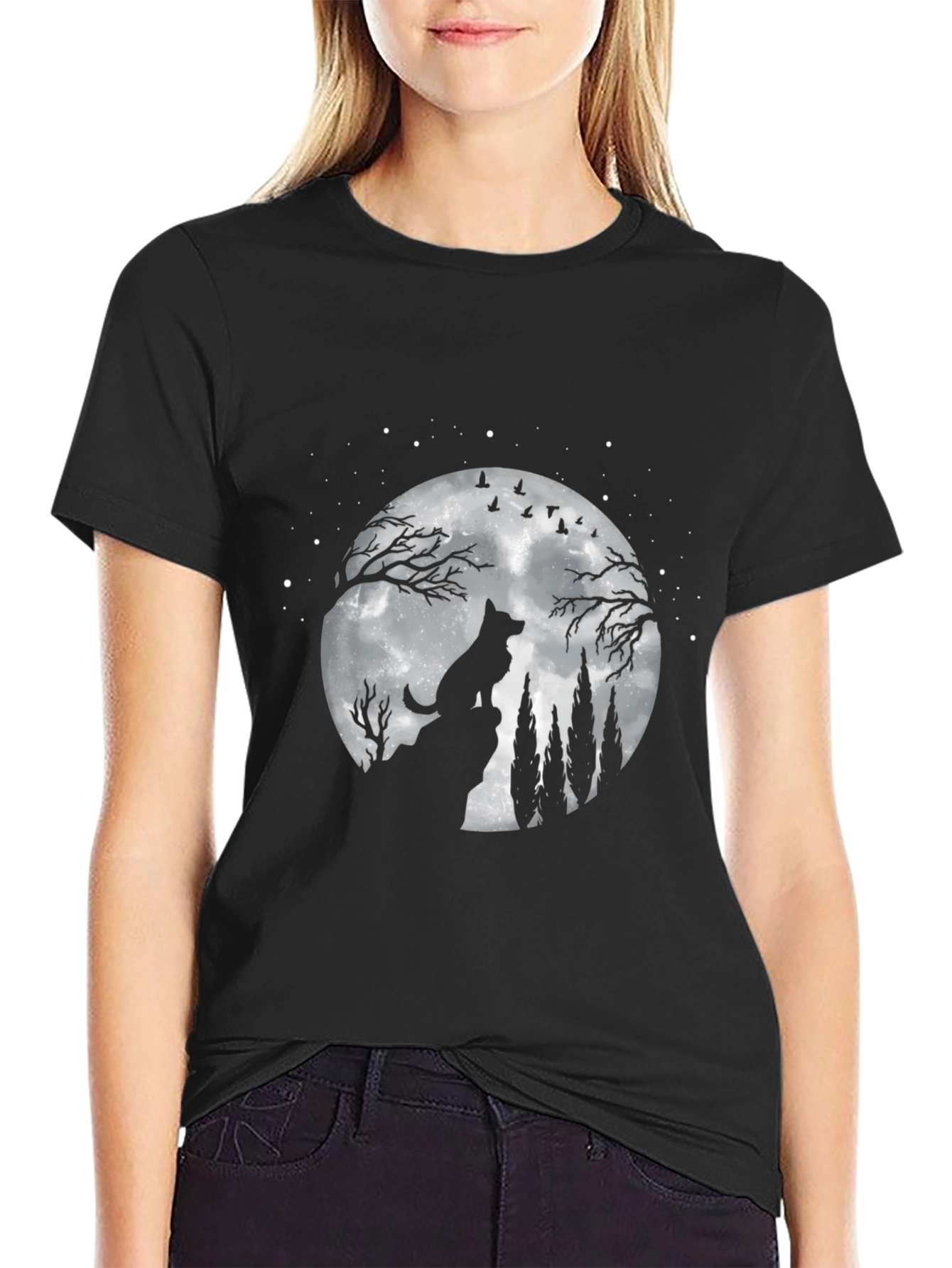 Wolf Moon Graphic Tee - Night Sky Silhouette