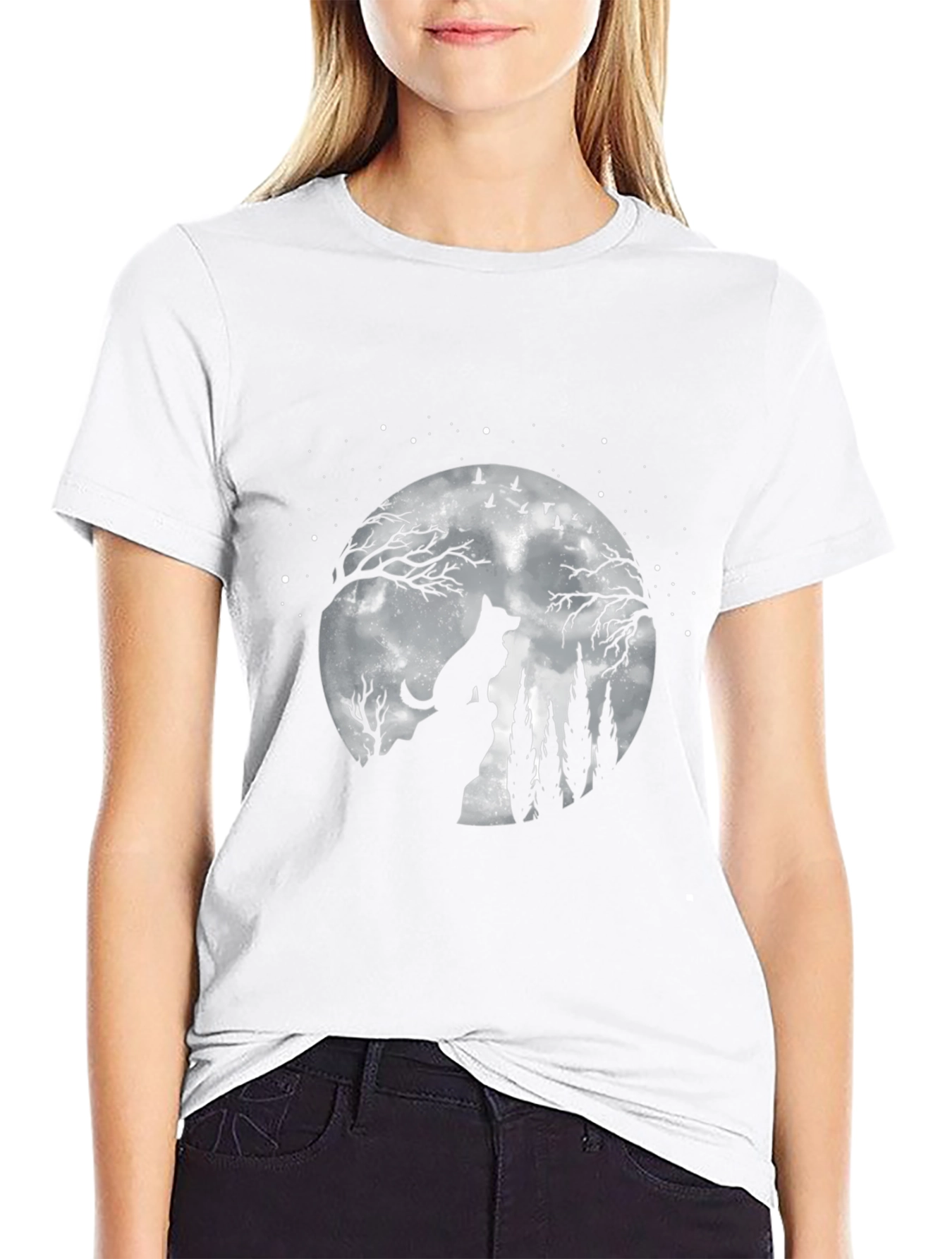 Wolf Moon Graphic Tee - Night Sky Silhouette