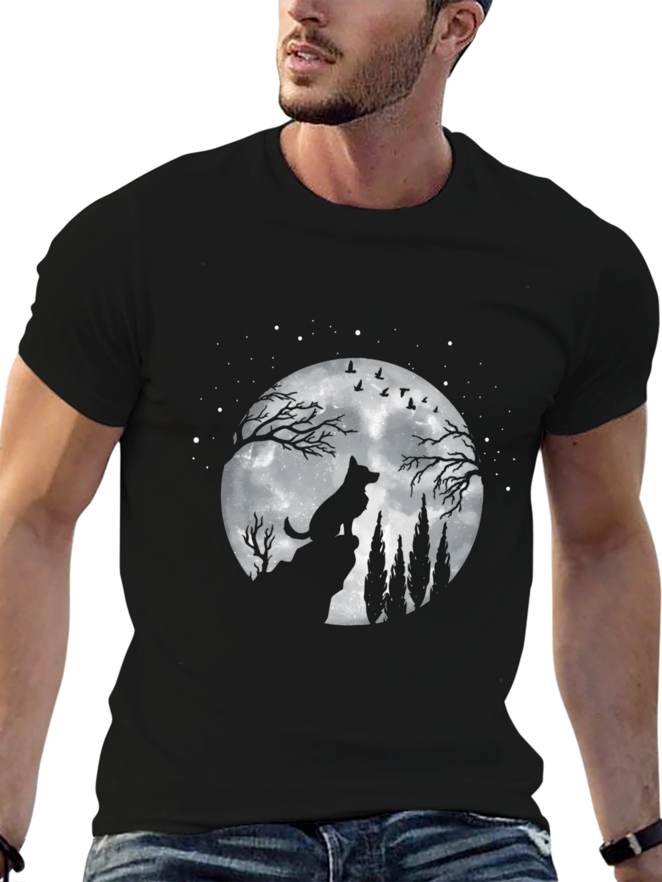 Wolf Moon Graphic Tee - Night Sky Silhouette