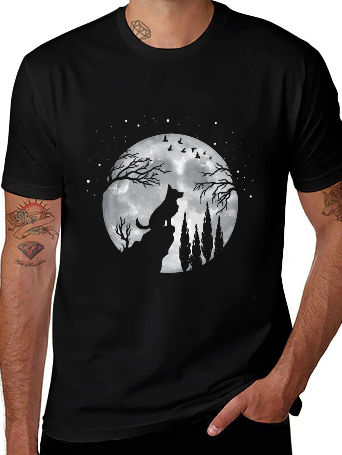 Wolf Moon Graphic Tee - Night Sky Silhouette