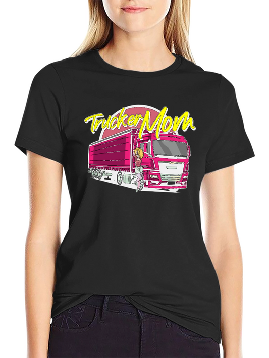 Trucker Mom Graphic T-Shirt - Black Cotton Blend Tee
