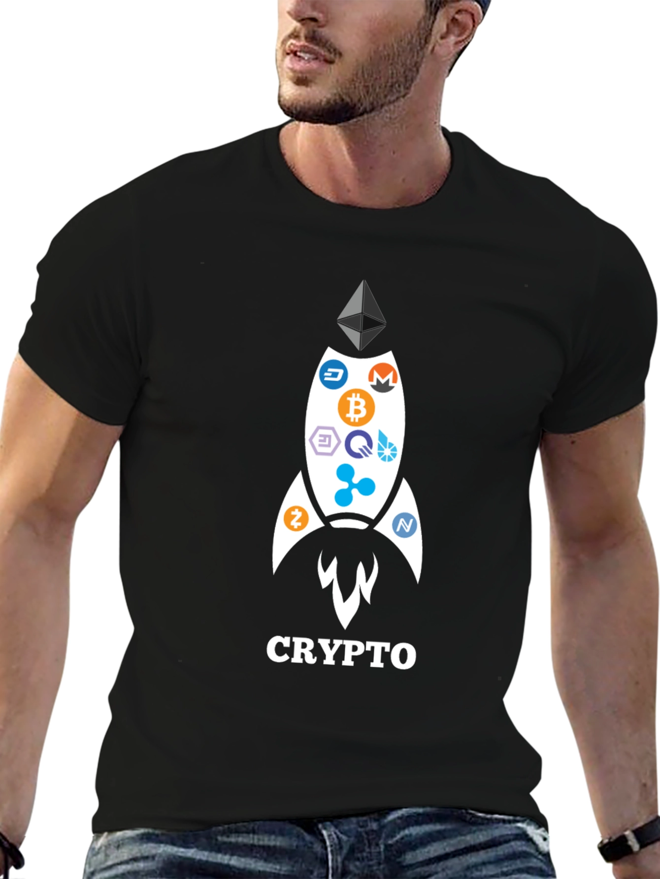 Crypto Rocket T-Shirt - Bitcoin Ethereum and More!