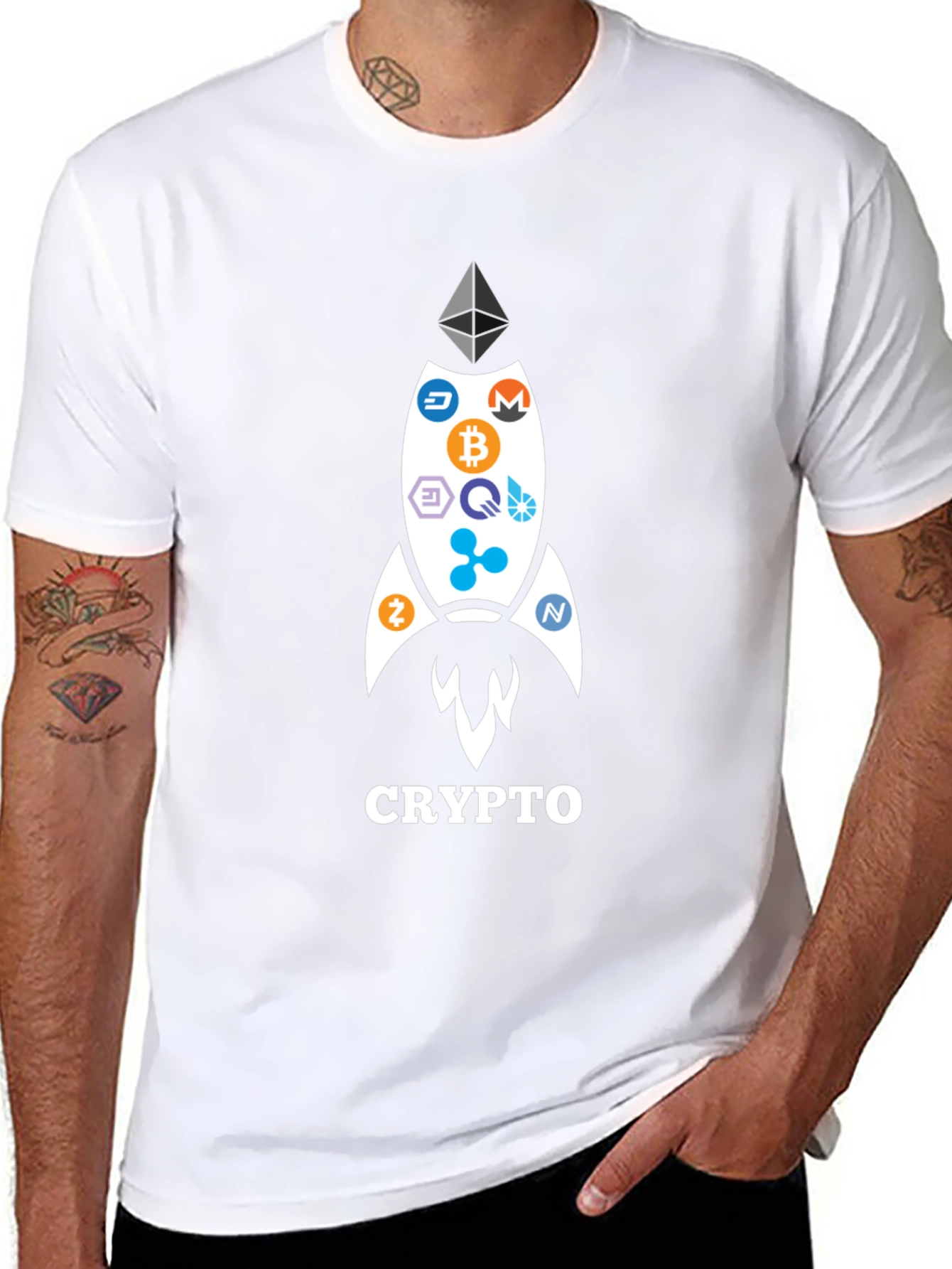 Crypto Rocket T-Shirt - Bitcoin Ethereum and More!