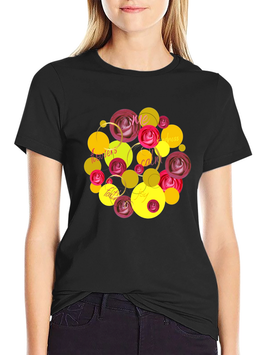 Floral Word Art T-Shirt - Positive Vibes
