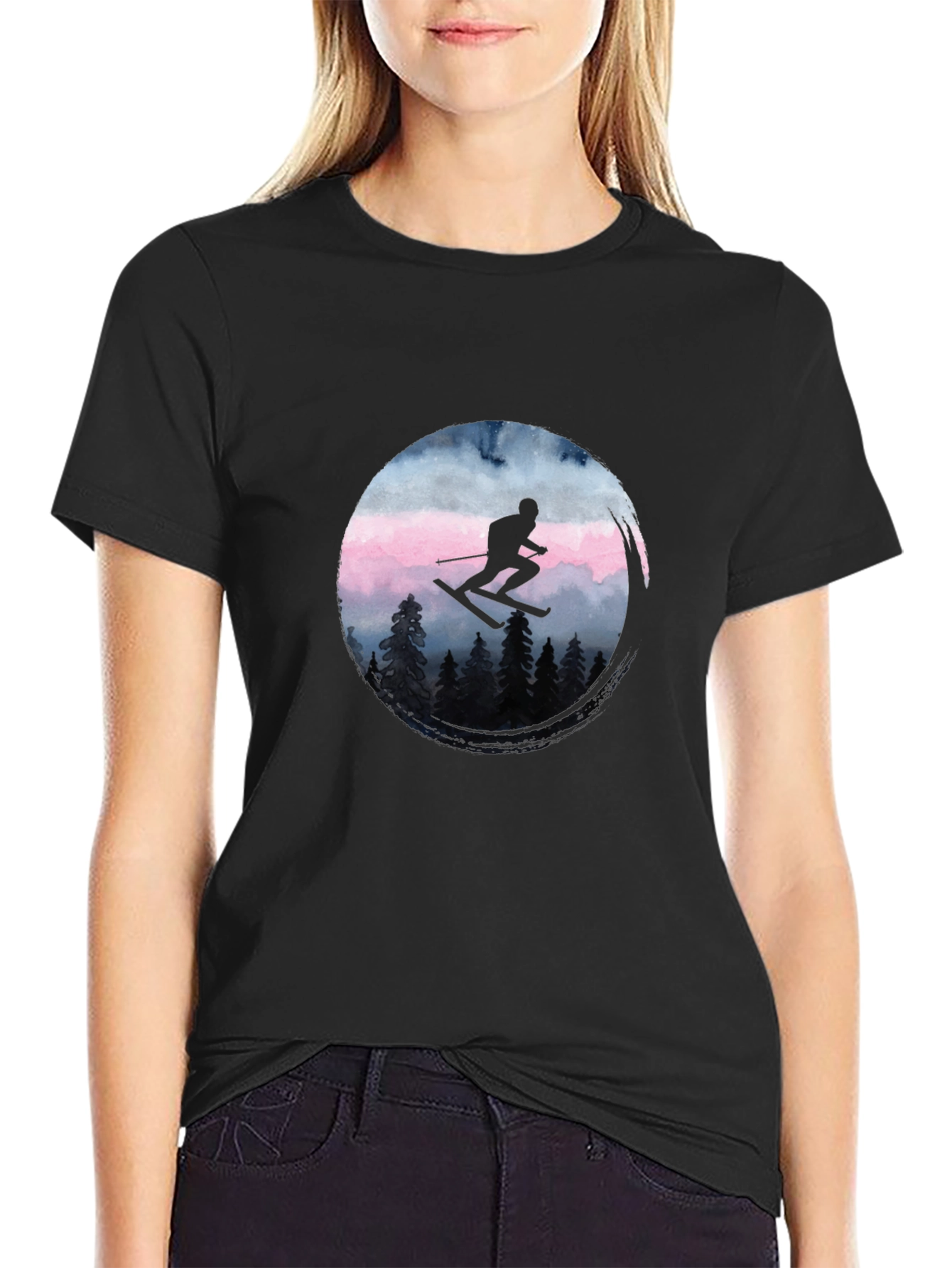 Skiing Silhouette Graphic Tee