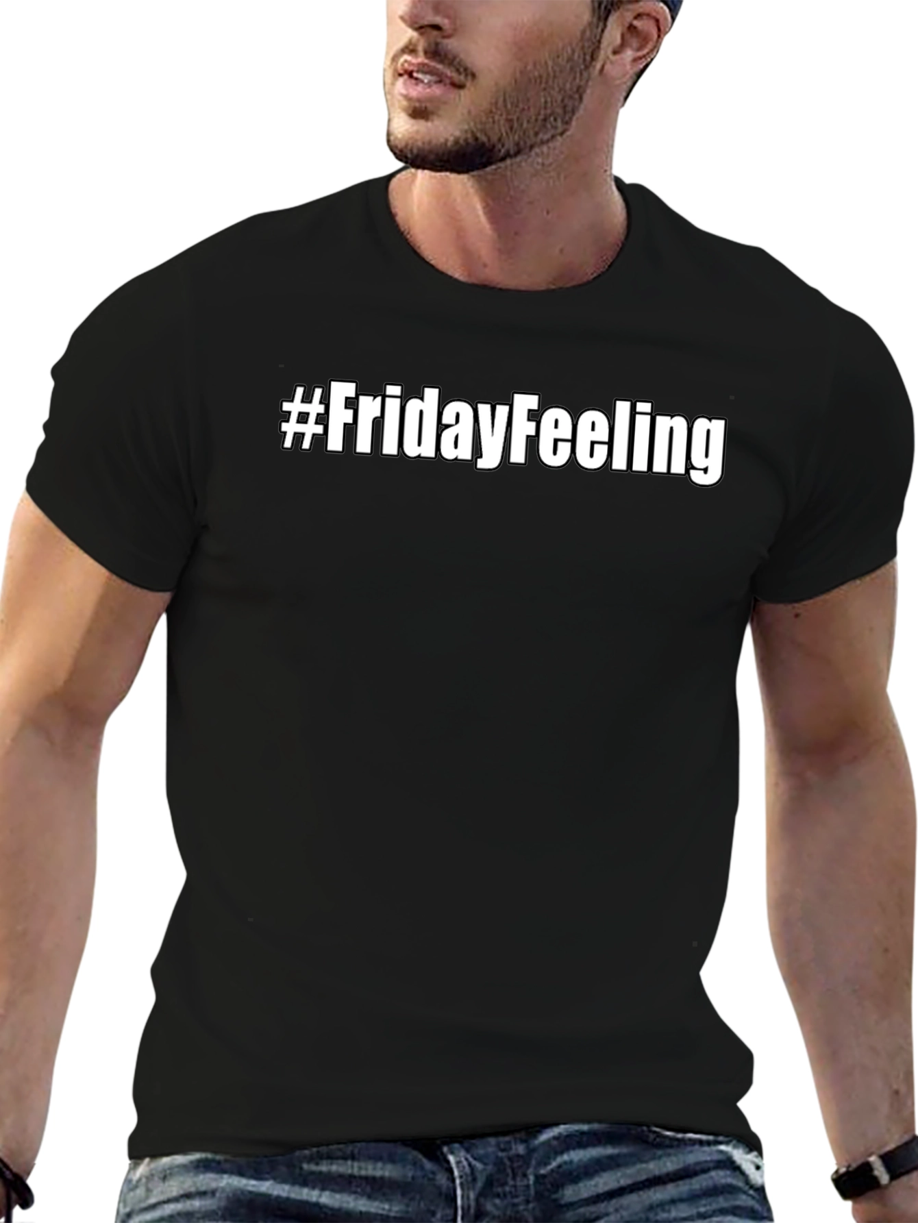#FridayFeeling Black Graphic Tee - Mens Casual T-Shirt