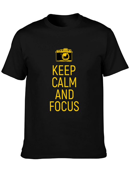 Keep Calm and Focus Camera Graphic Tee - Black