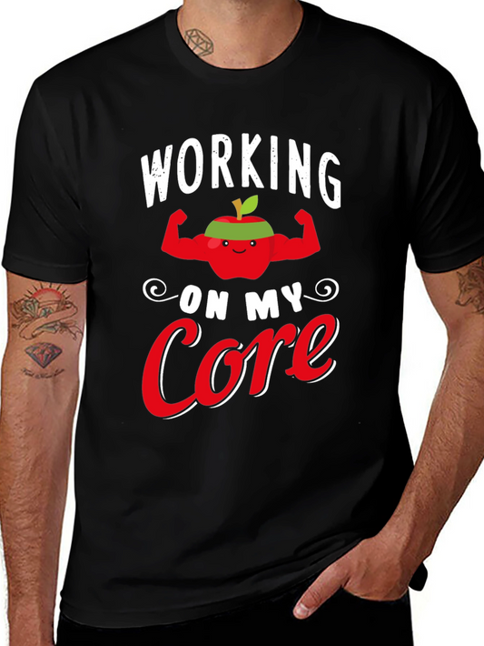 Working on My Core T-Shirt - Funny Gym Apple Tee