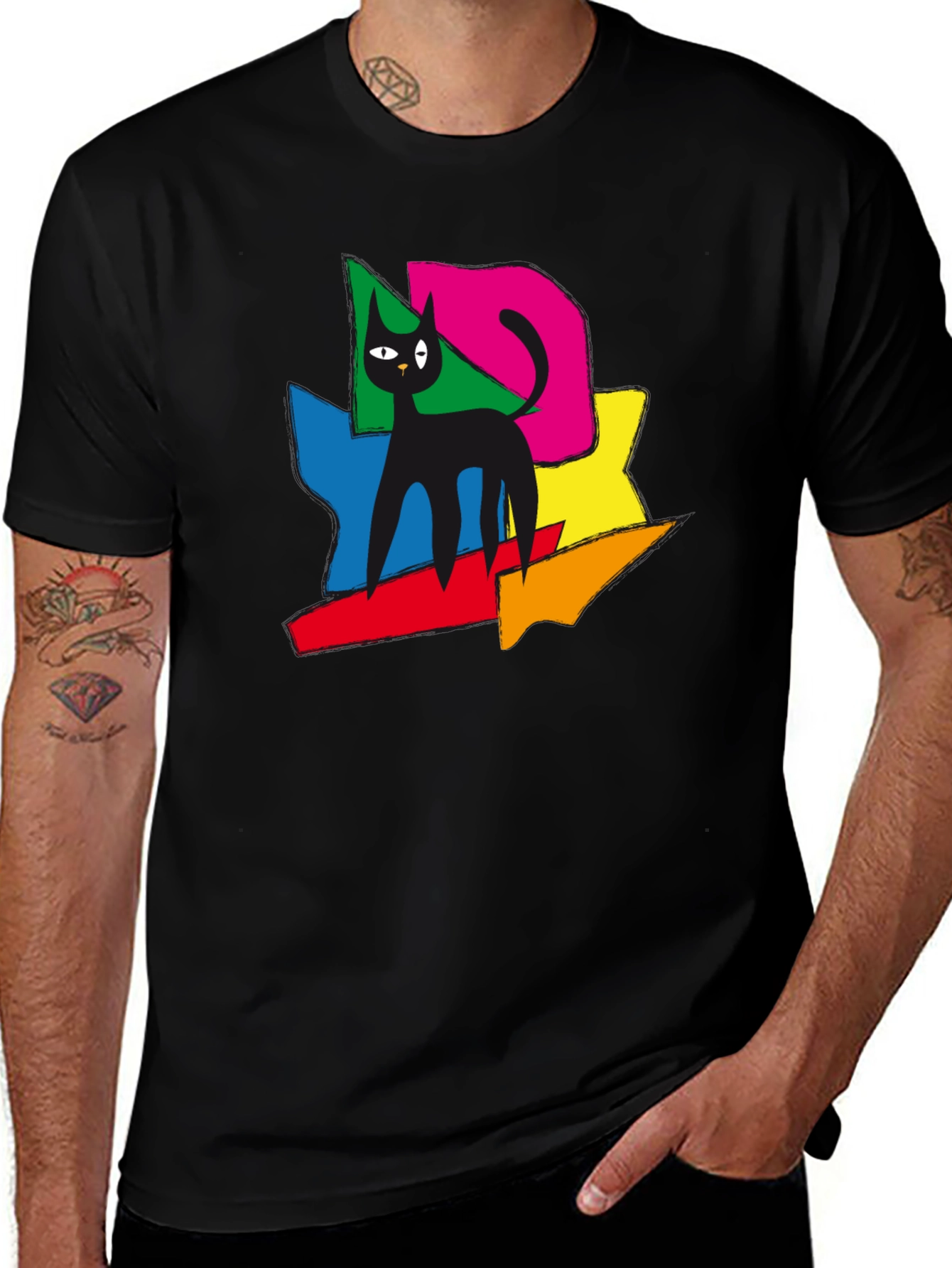 Abstract Cat Art T-Shirt - Modern Graphic Tee