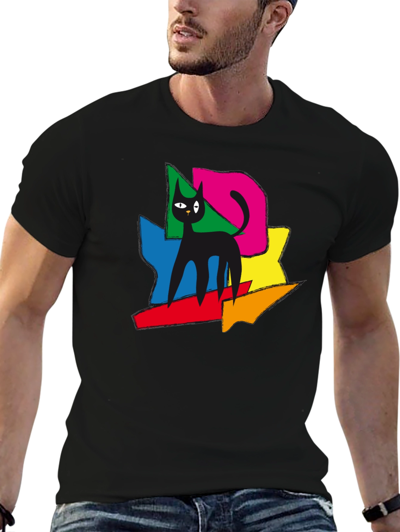 Abstract Cat Art T-Shirt - Modern Graphic Tee