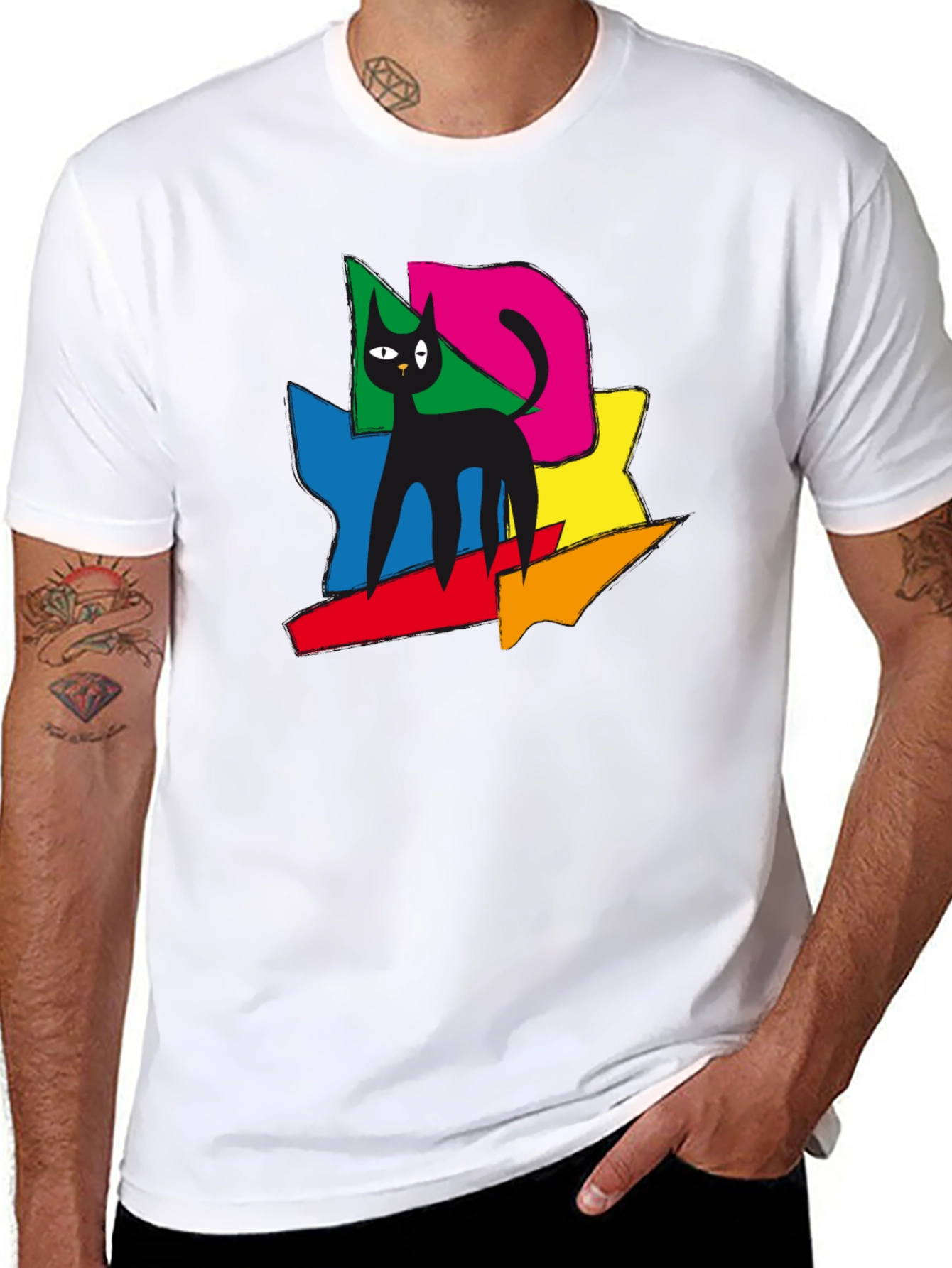 Abstract Cat Art T-Shirt - Modern Graphic Tee