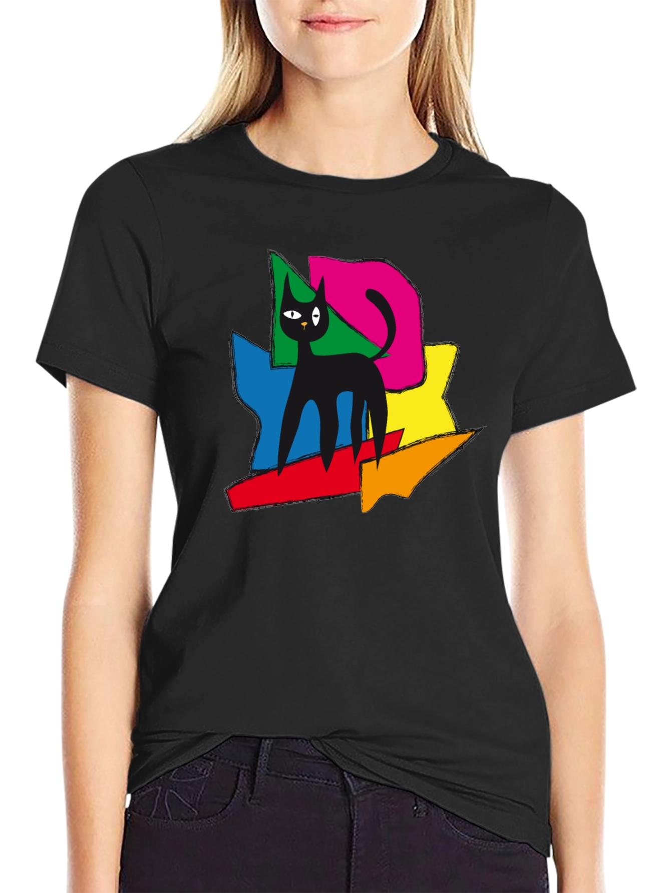 Abstract Cat Art T-Shirt - Modern Graphic Tee