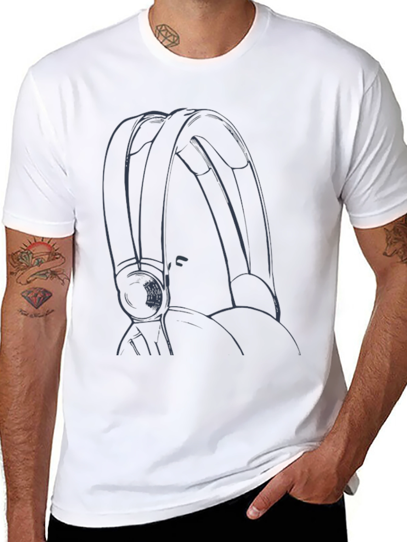 Stylish Black T-Shirt with Headphone Graphic Design