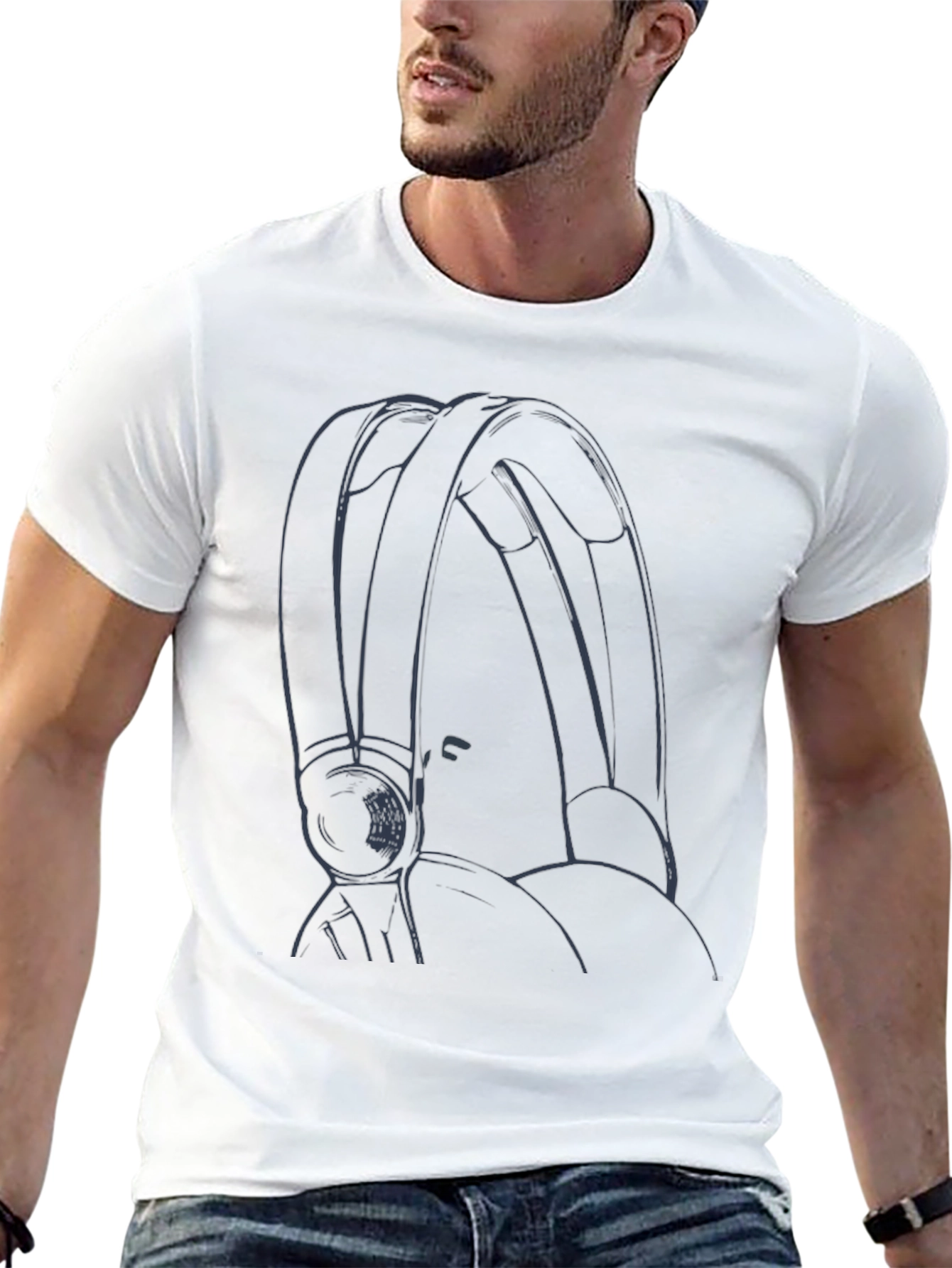 Stylish Black T-Shirt with Headphone Graphic Design