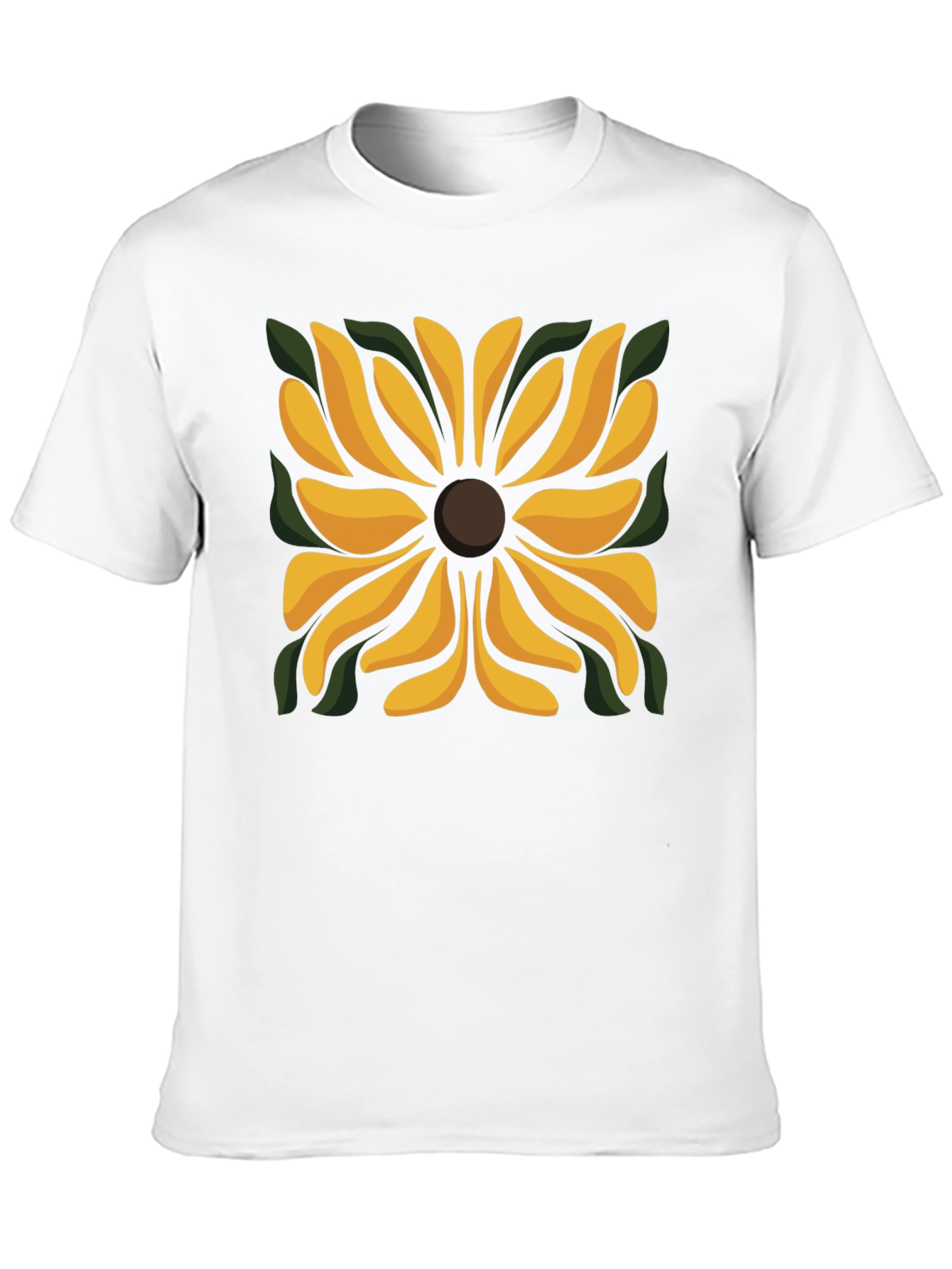 Black T-Shirt with Floral Square Design