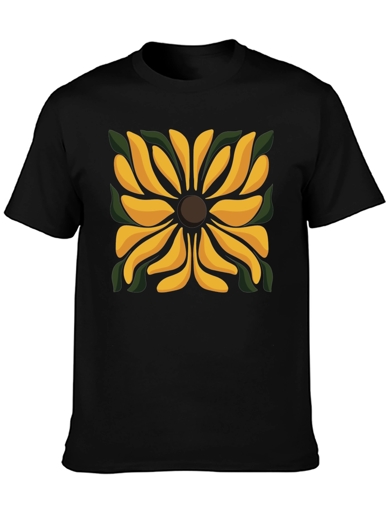 Black T-Shirt with Floral Square Design