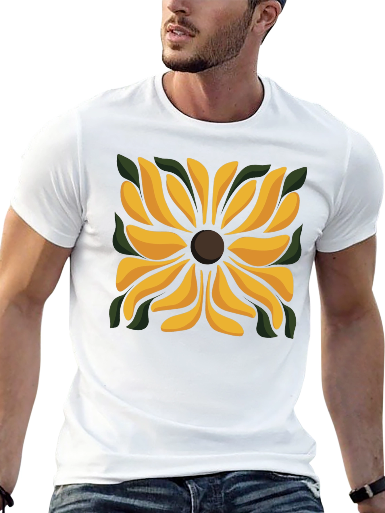 Black T-Shirt with Floral Square Design