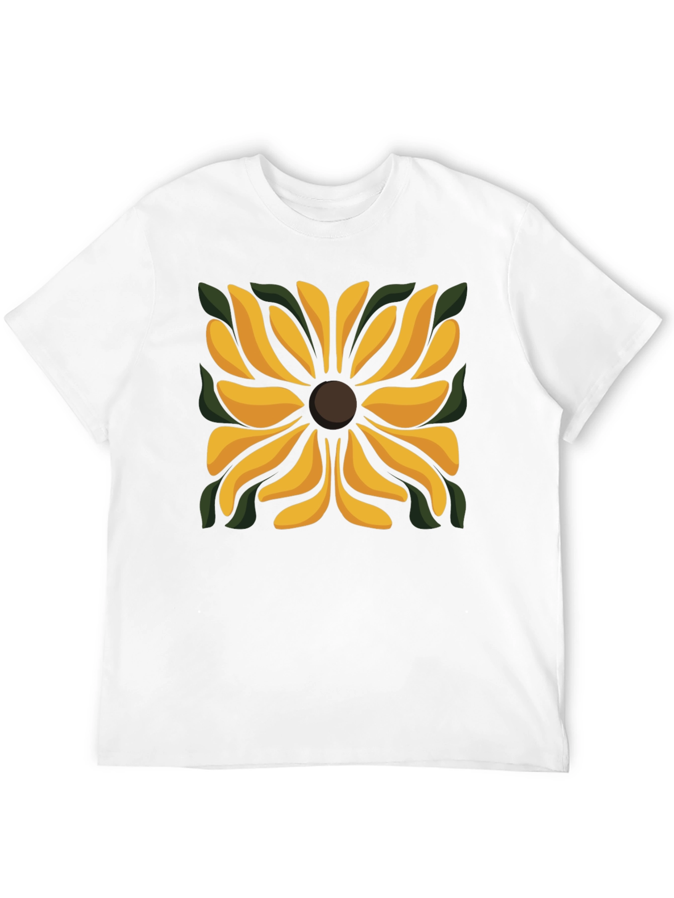 Black T-Shirt with Floral Square Design