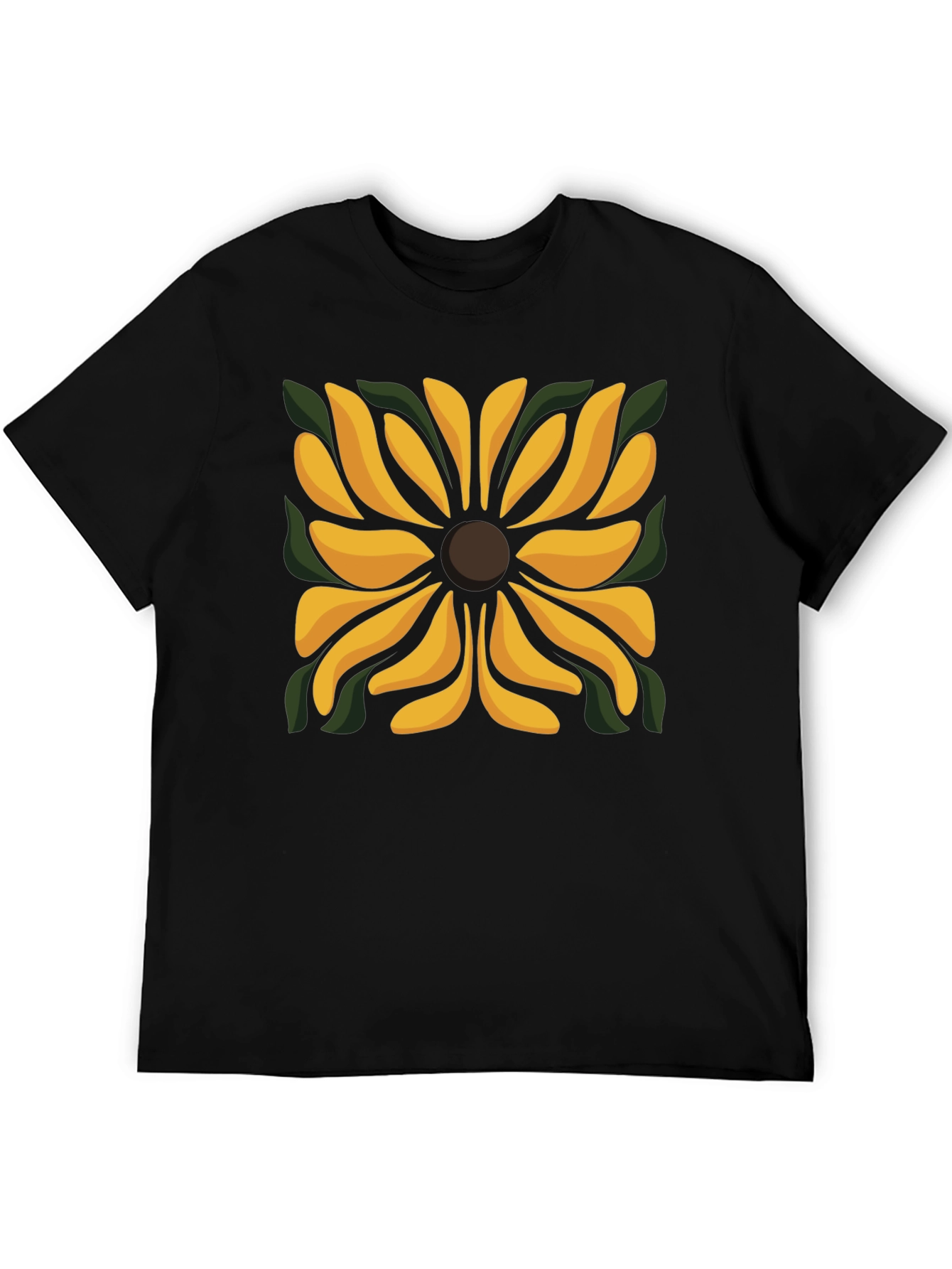 Black T-Shirt with Floral Square Design