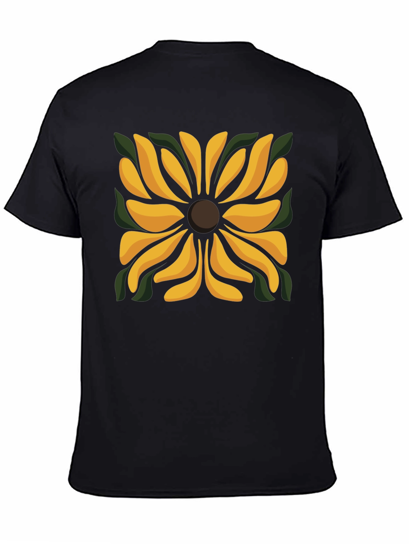 Black T-Shirt with Floral Square Design