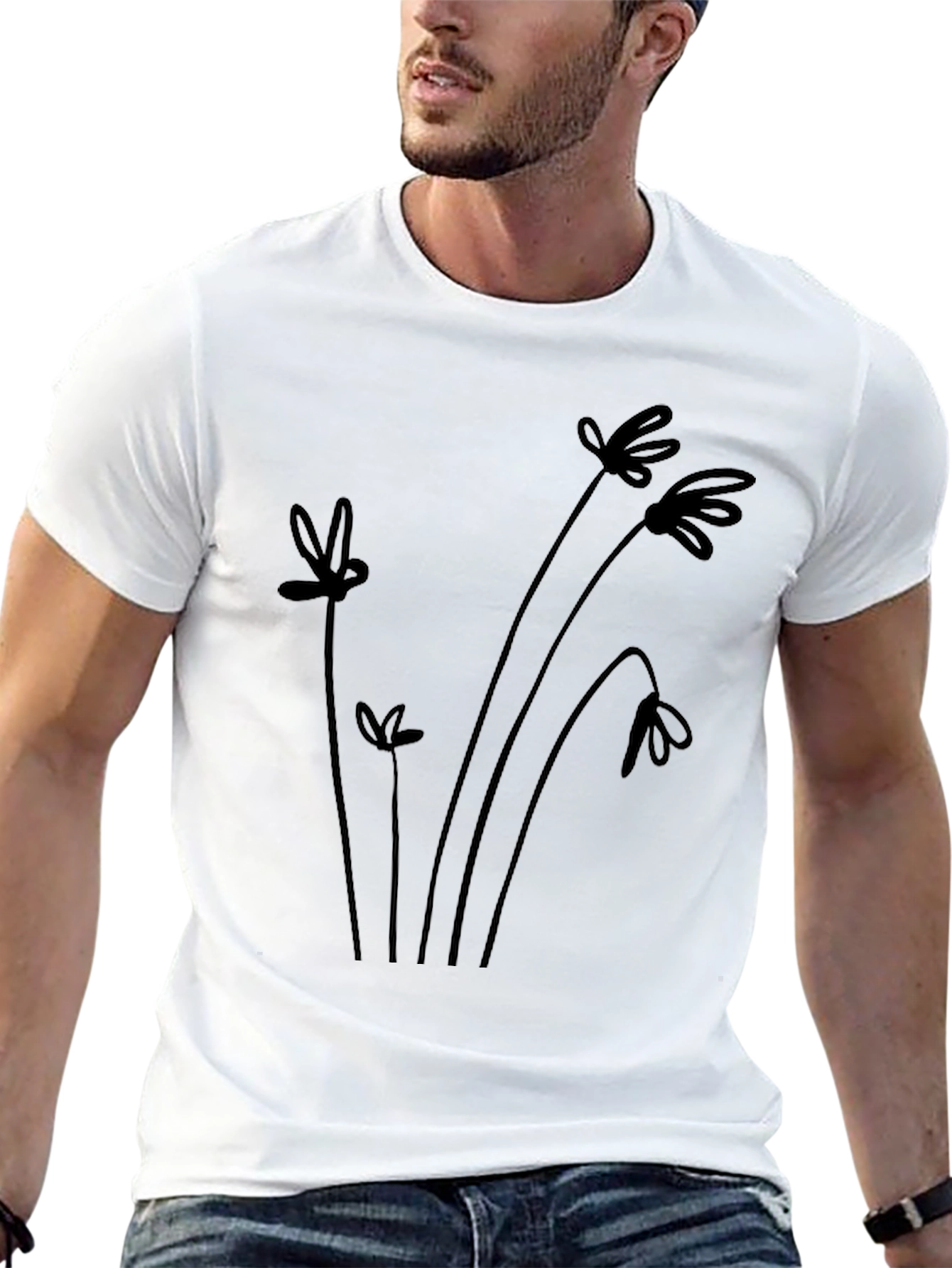 Minimalist Floral Black T-Shirt