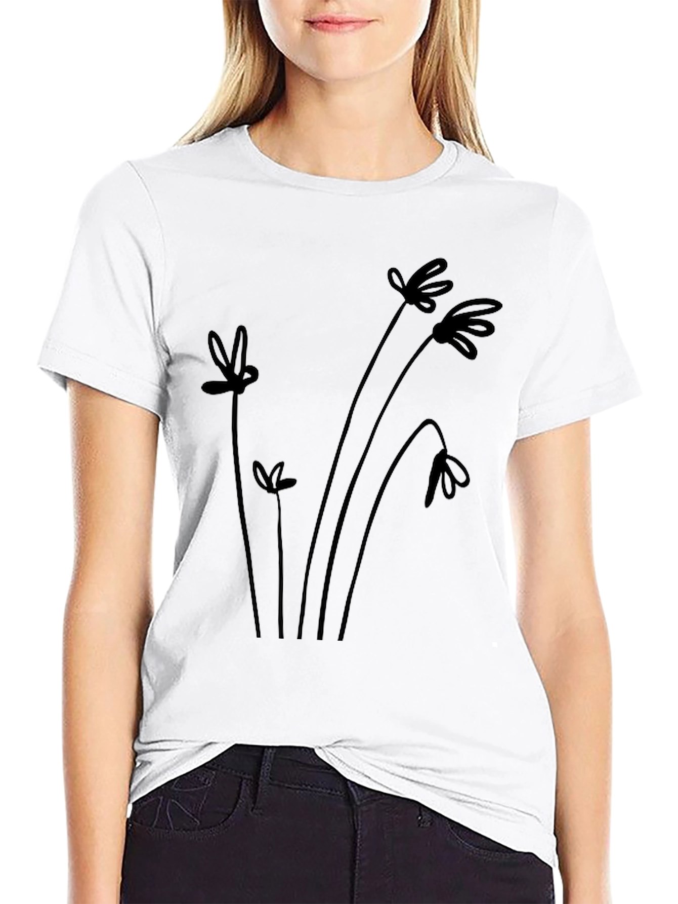 Minimalist Floral Black T-Shirt