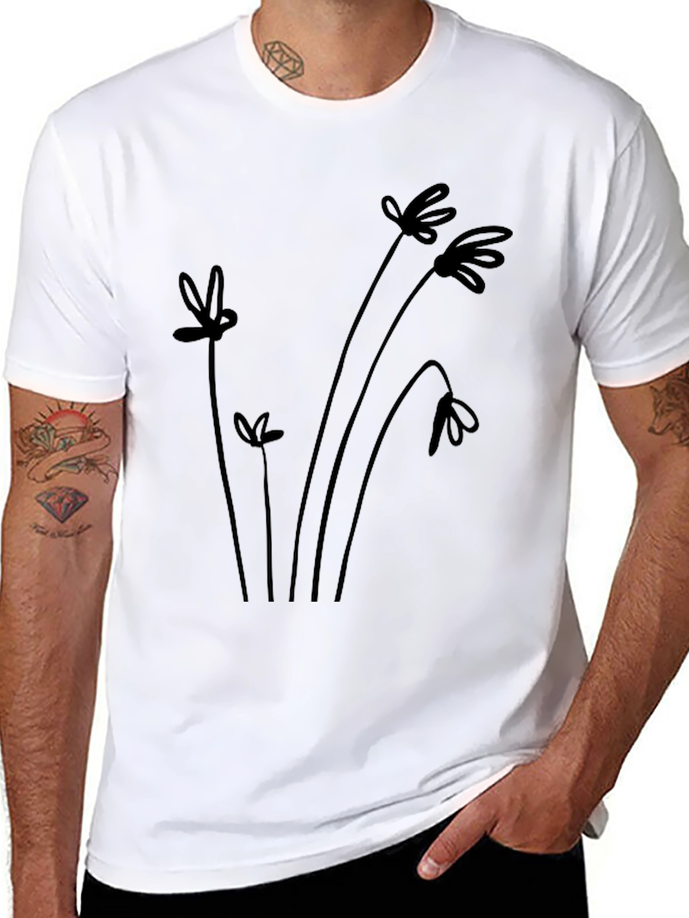 Minimalist Floral Black T-Shirt