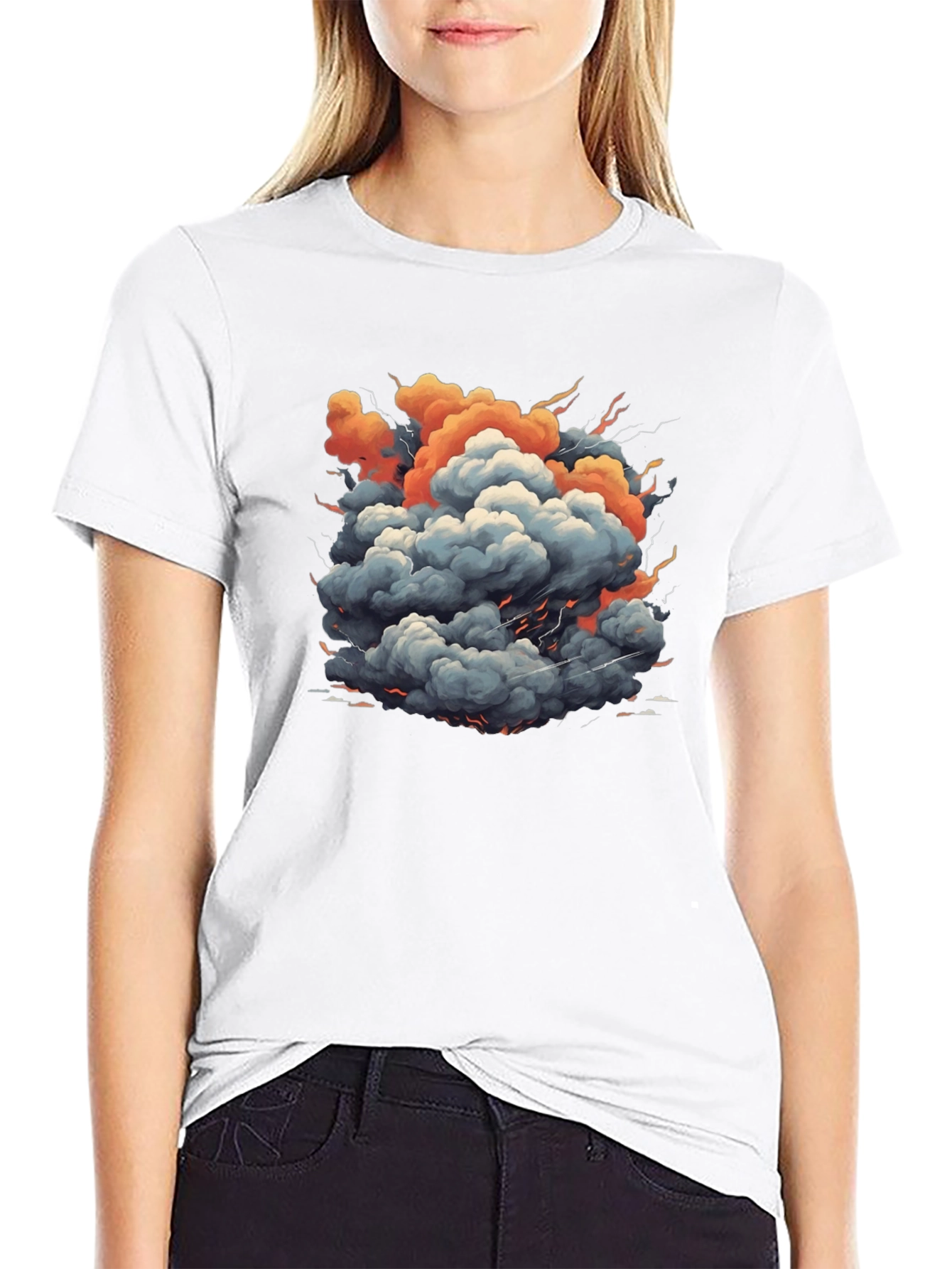 Explosion Cloud Graphic Tee - Trendy Black T-Shirt