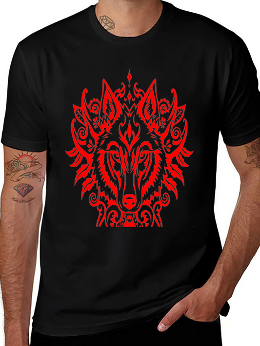 Tribal Wolf Graphic Black T-Shirt