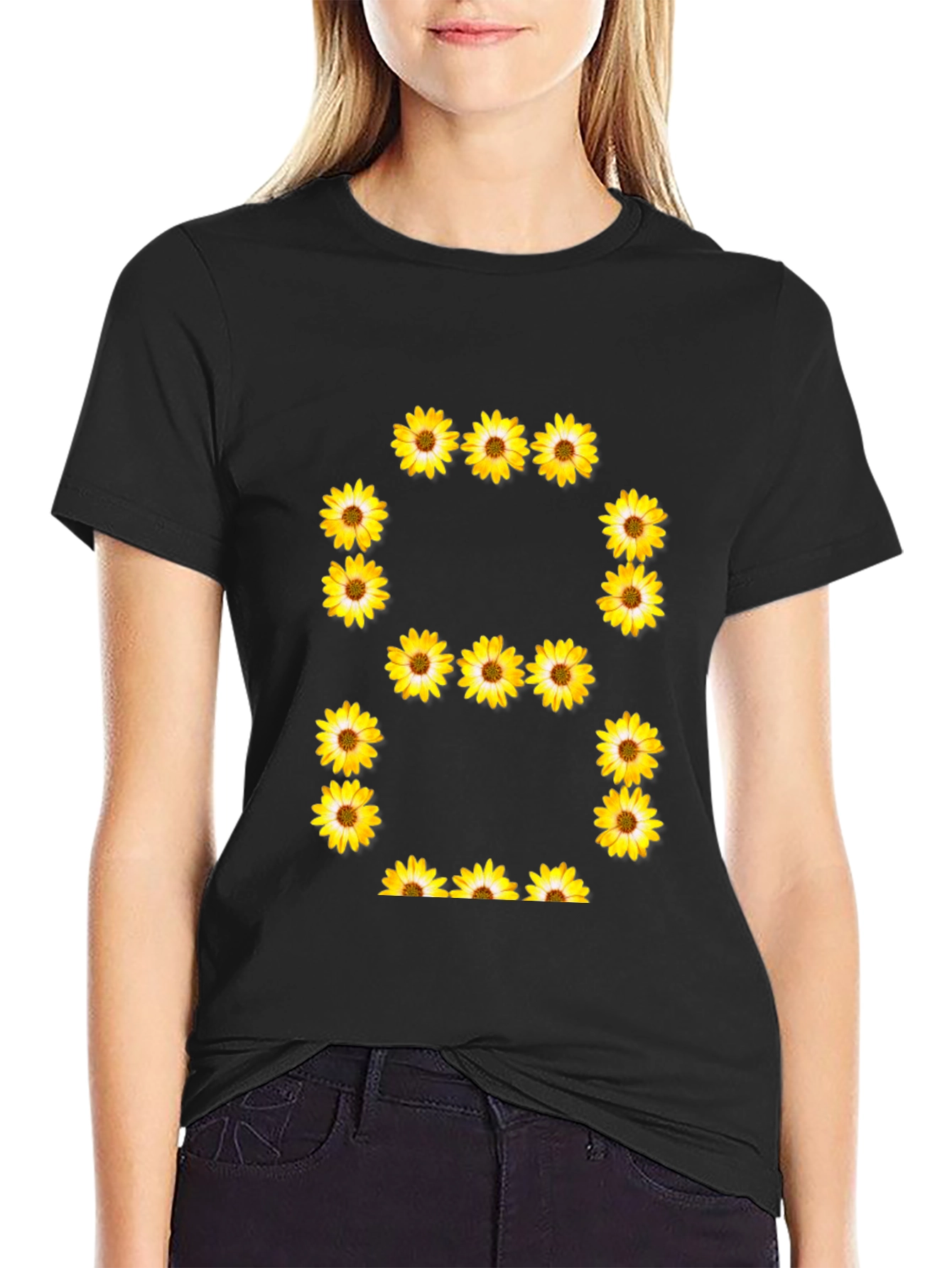 Floral Number 8 T-Shirt - Black Casual Tee