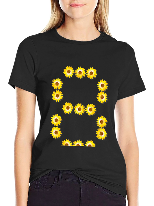 Floral Number 8 T-Shirt - Black Casual Tee