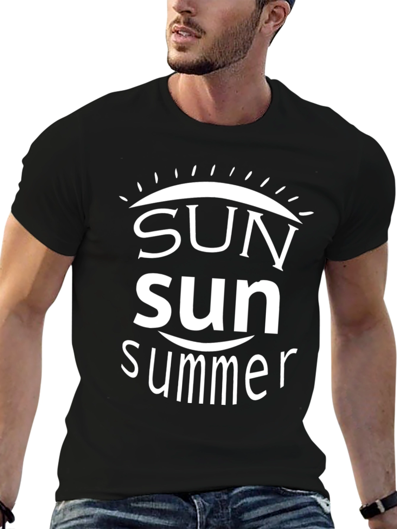Summer Sun Graphic Tee - Black Cotton T-Shirt