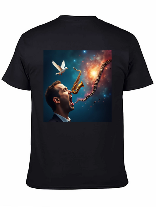 Jazz Harmony T-Shirt: Saxophone & Piano Keys Design
