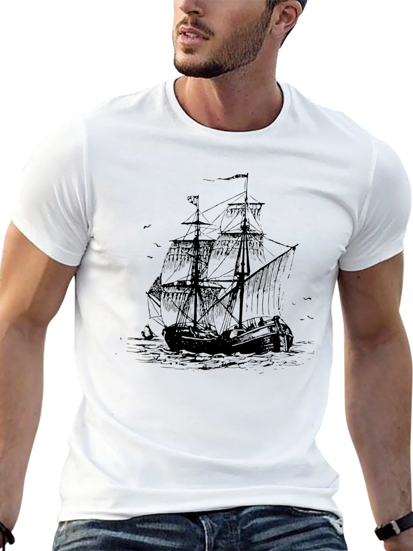 Nautical Ship Graphic Black T-Shirt
