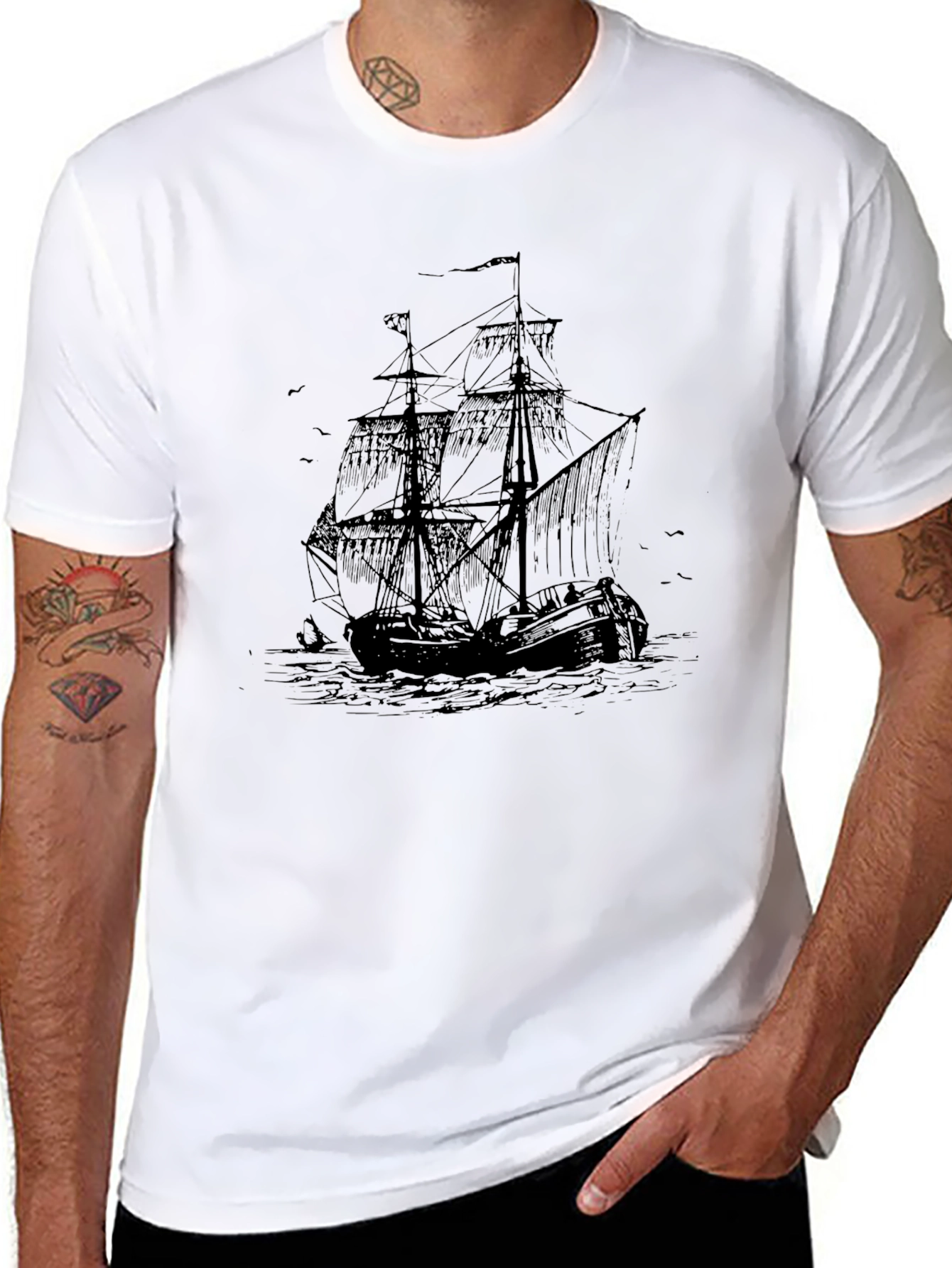 Nautical Ship Graphic Black T-Shirt