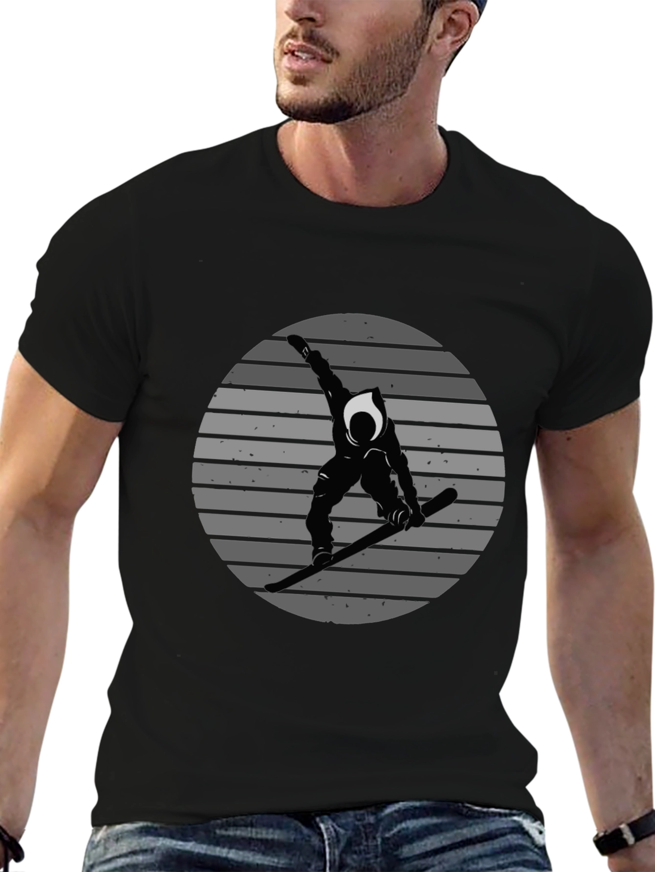 Snowboarder Graphic Tee - Black Cotton Shirt