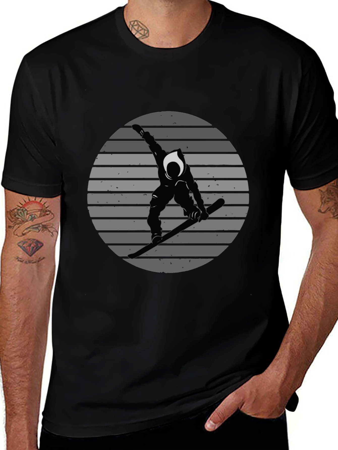 Snowboarder Graphic Tee - Black Cotton Shirt