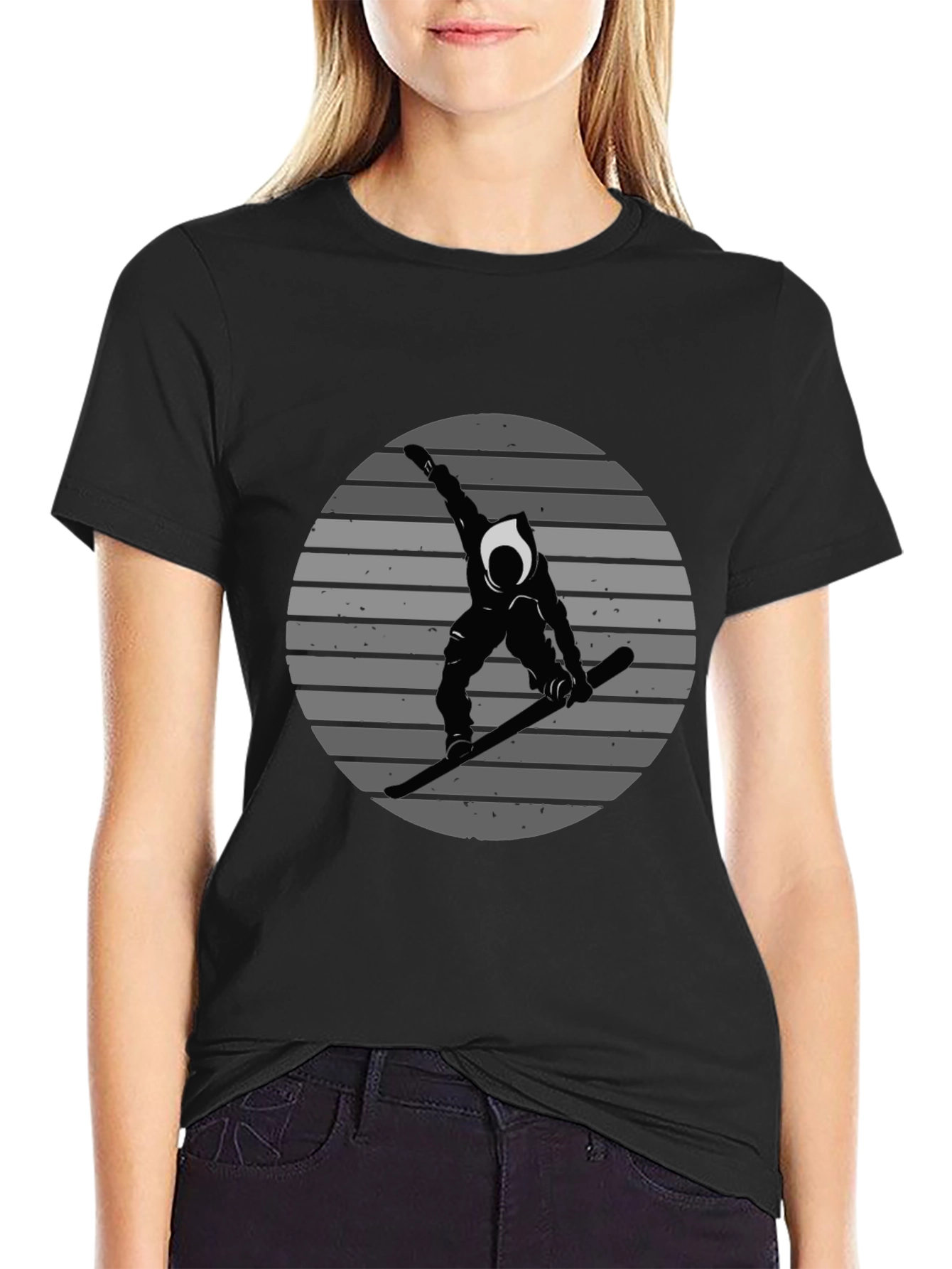 Snowboarder Graphic Tee - Black Cotton Shirt