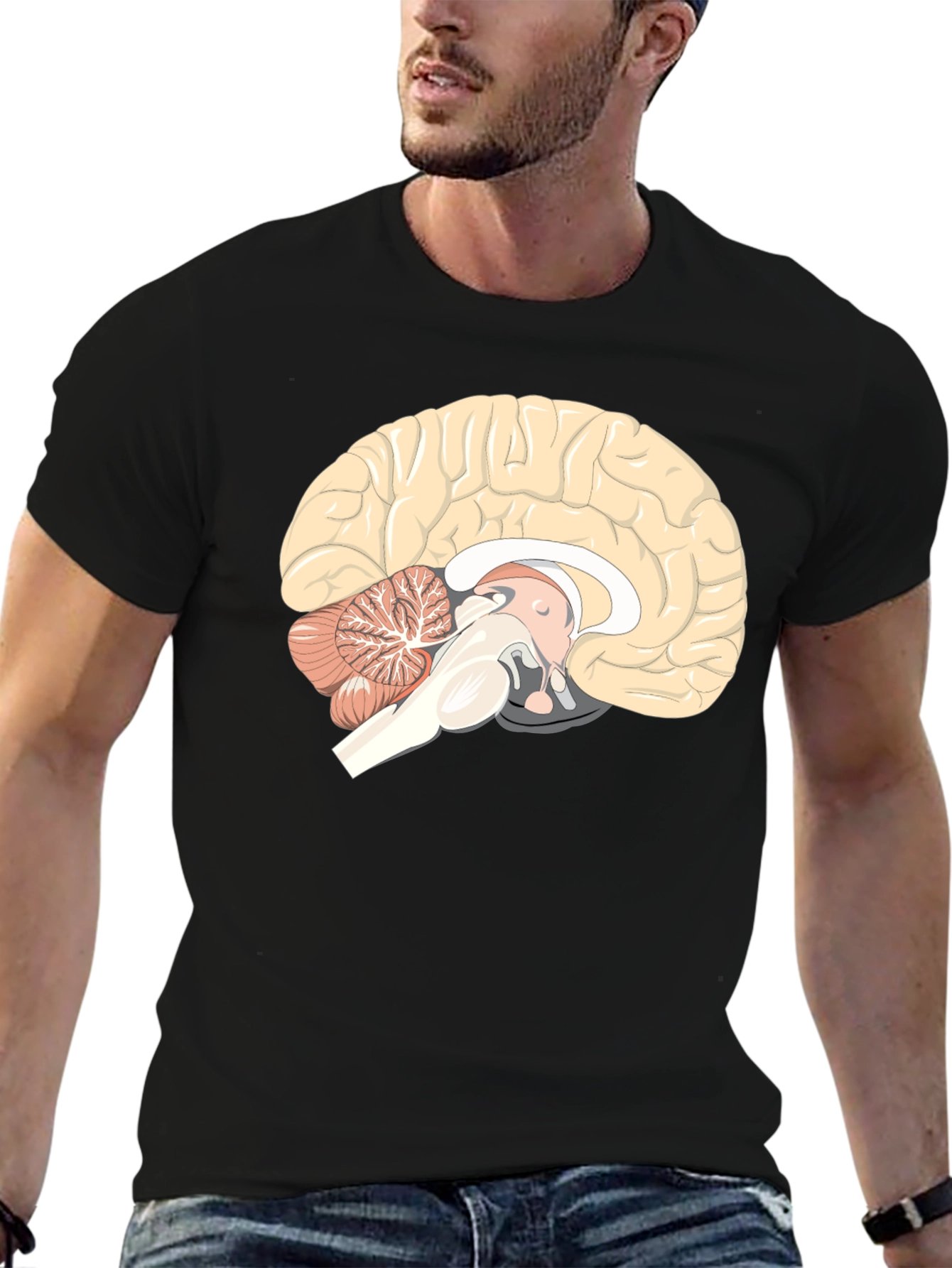 Brain Anatomy Graphic Print Black T-Shirt