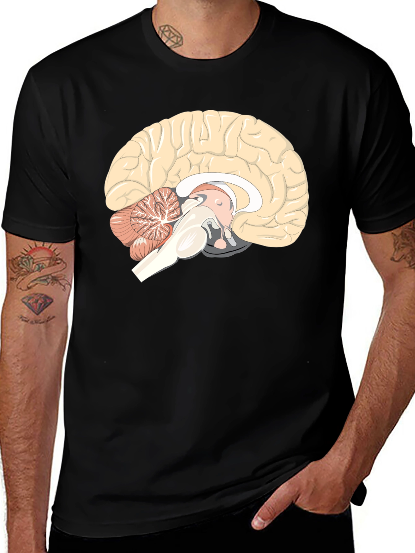Brain Anatomy Graphic Print Black T-Shirt